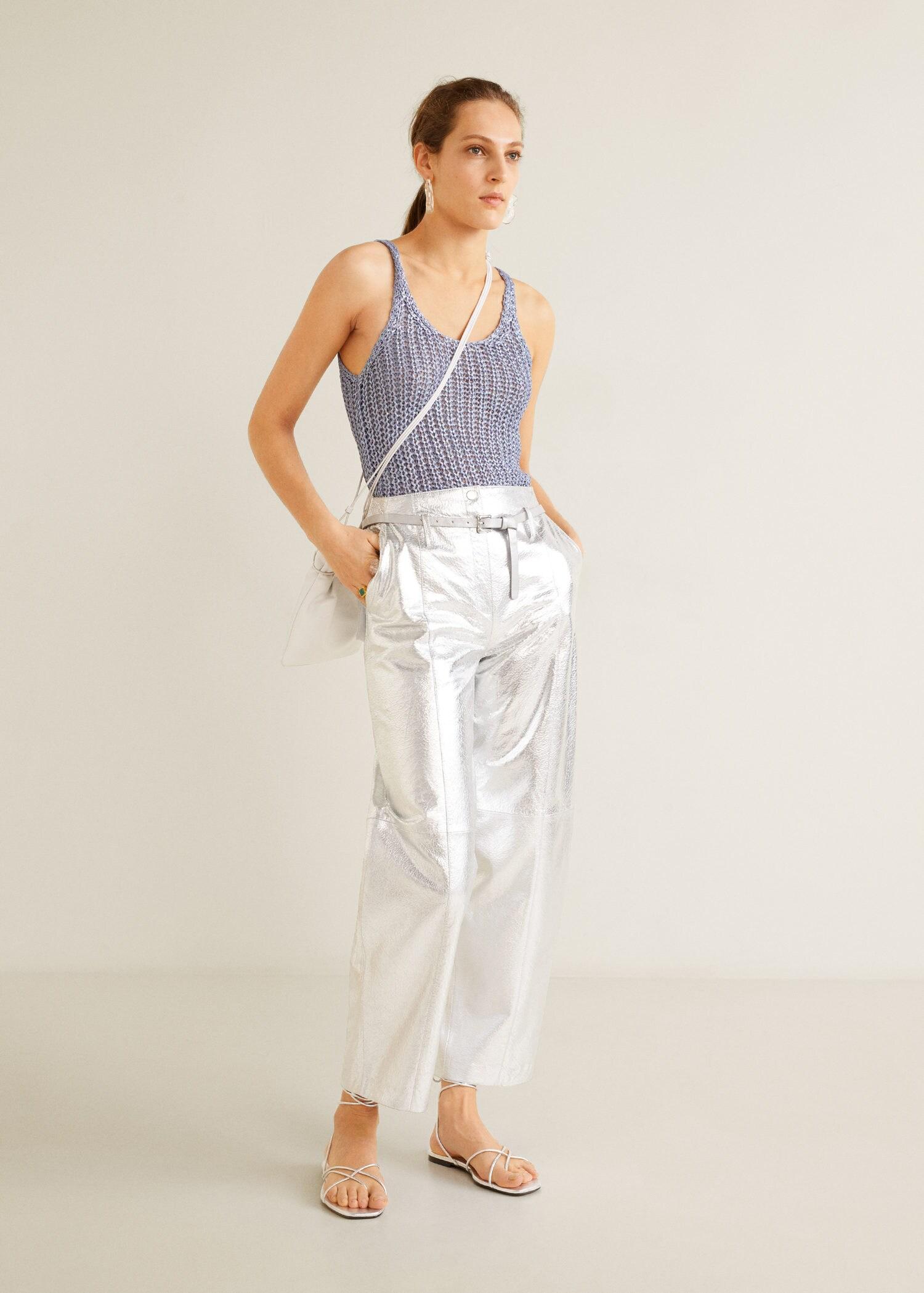 silver leather pants