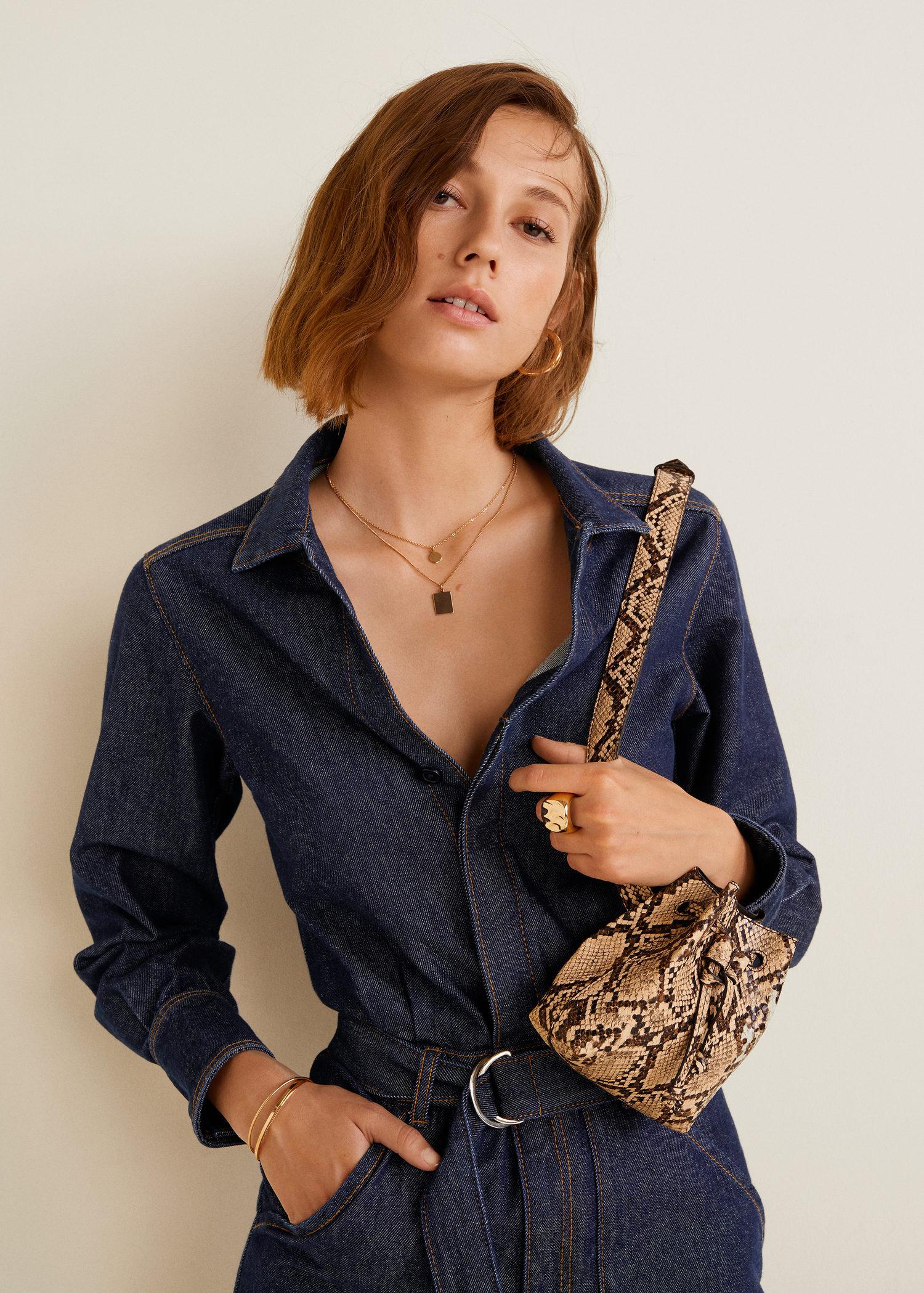 belt denim jumpsuit mango