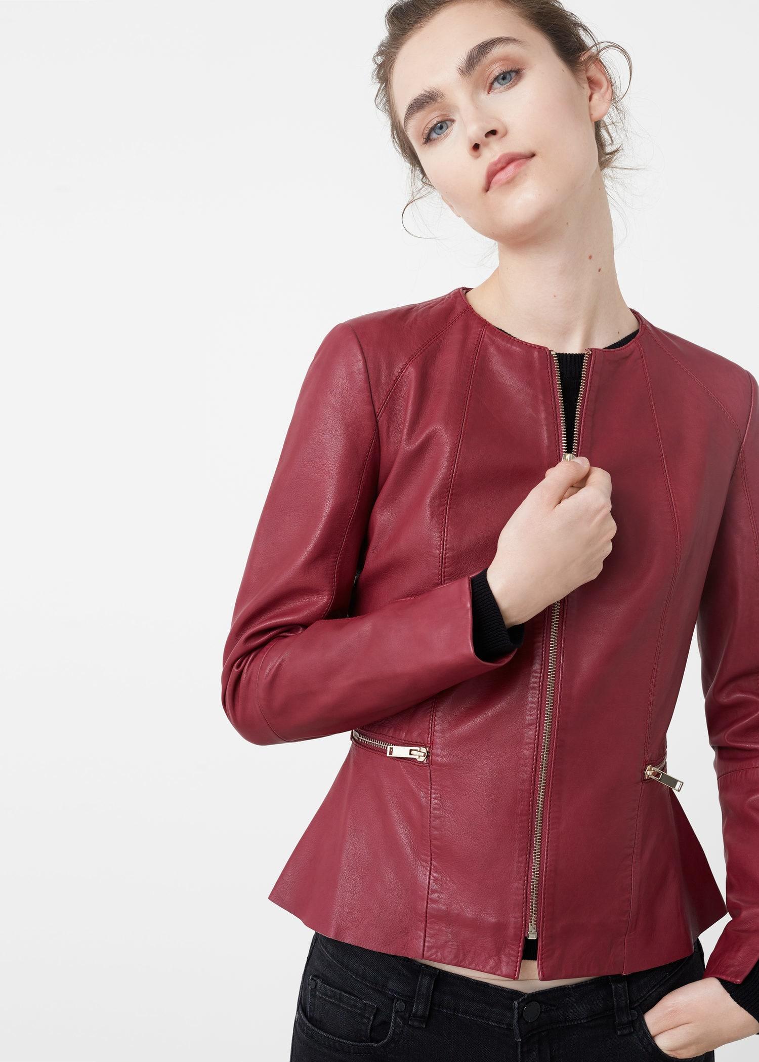 Mango Black Zip Leather Jacket