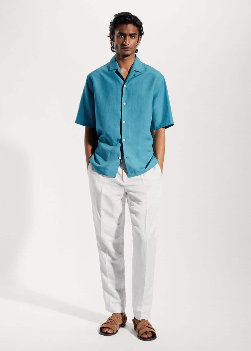 Camicia regular-fit lino bowling da Uomo di Mango in Blu | Lyst