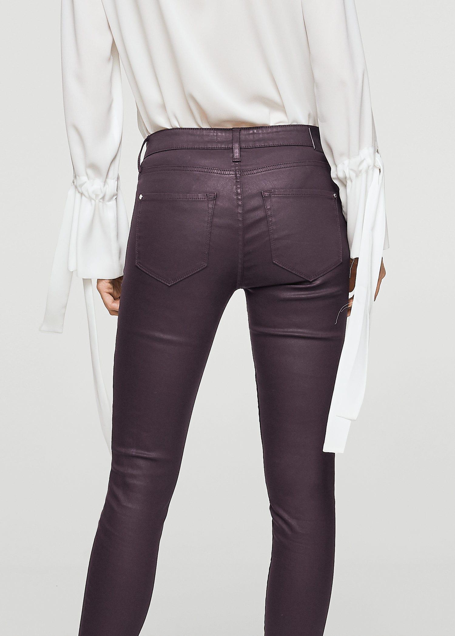 Mango Denim Waxed Skinny Belle Jeans in Burgundy (Purple) - Lyst