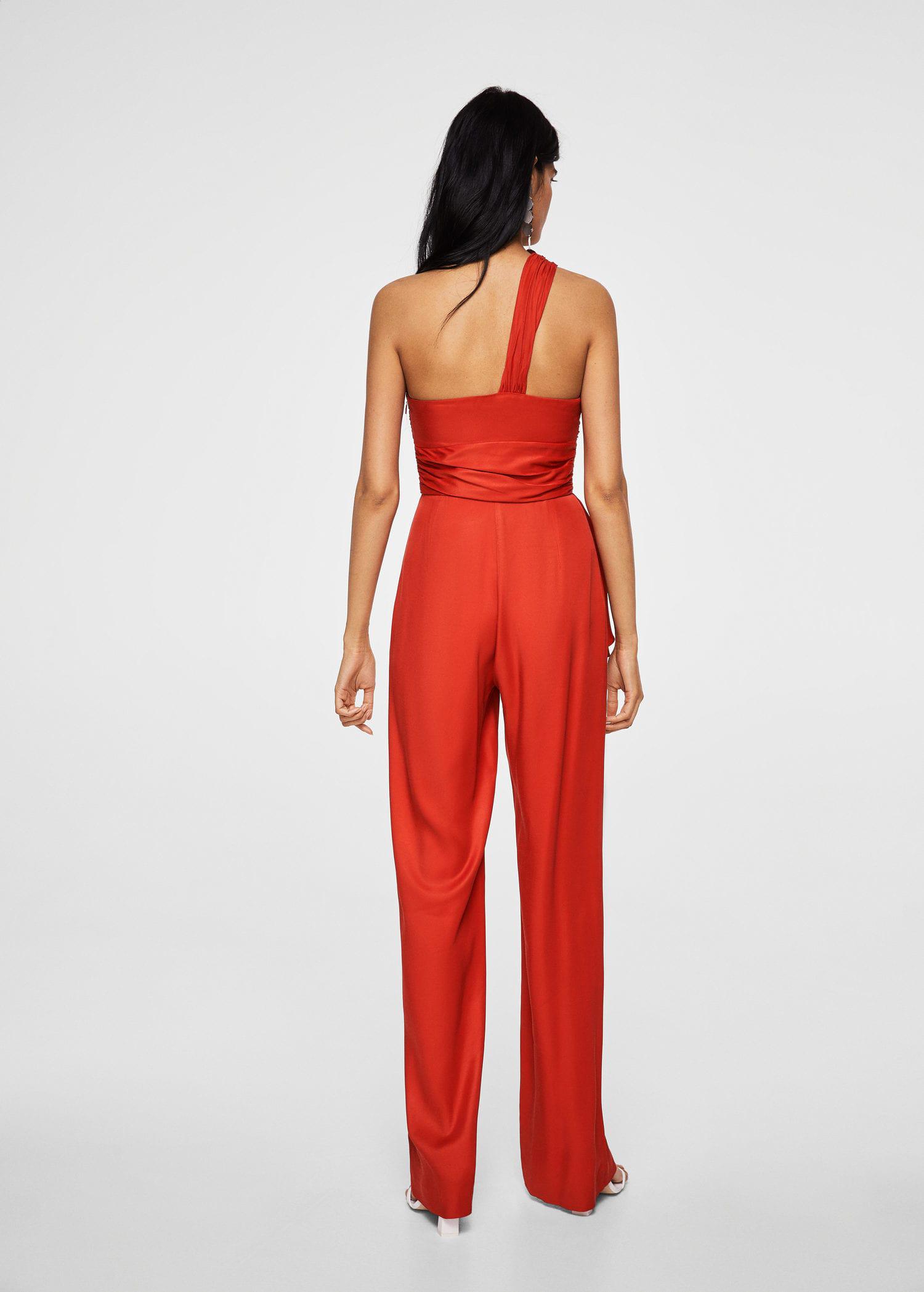 Mango Ruffled Asimetric Jumpsuit in Red Lyst