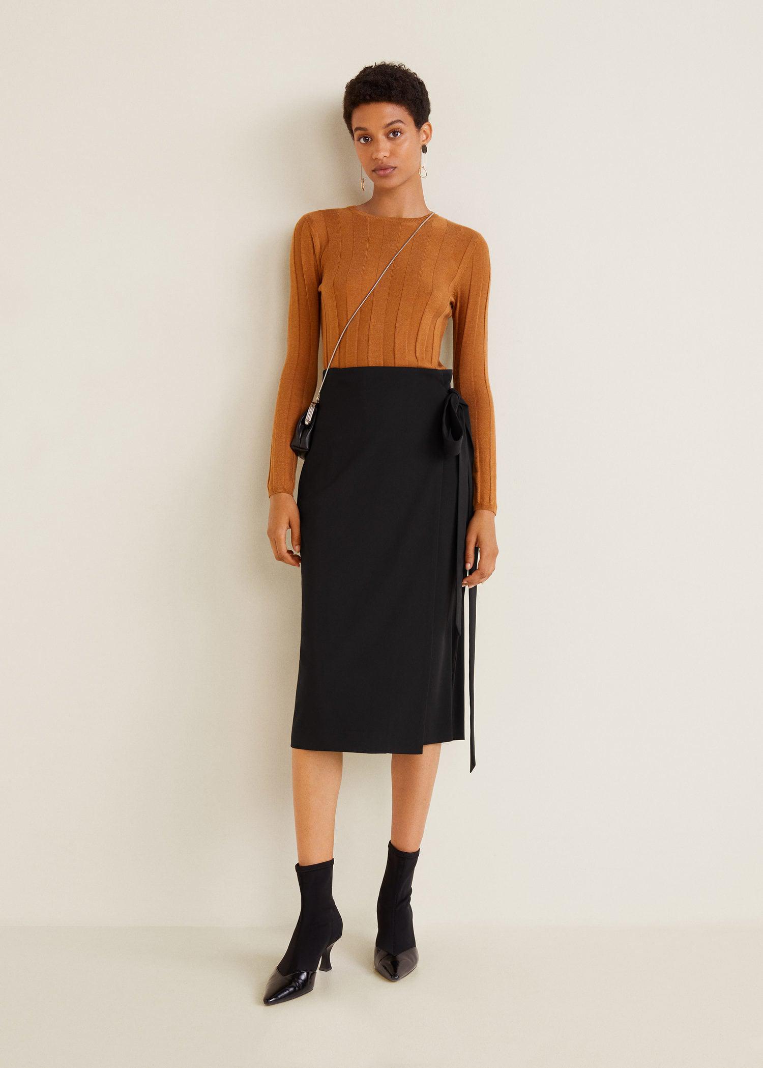 Mango Bow Wrap Skirt in Black - Lyst