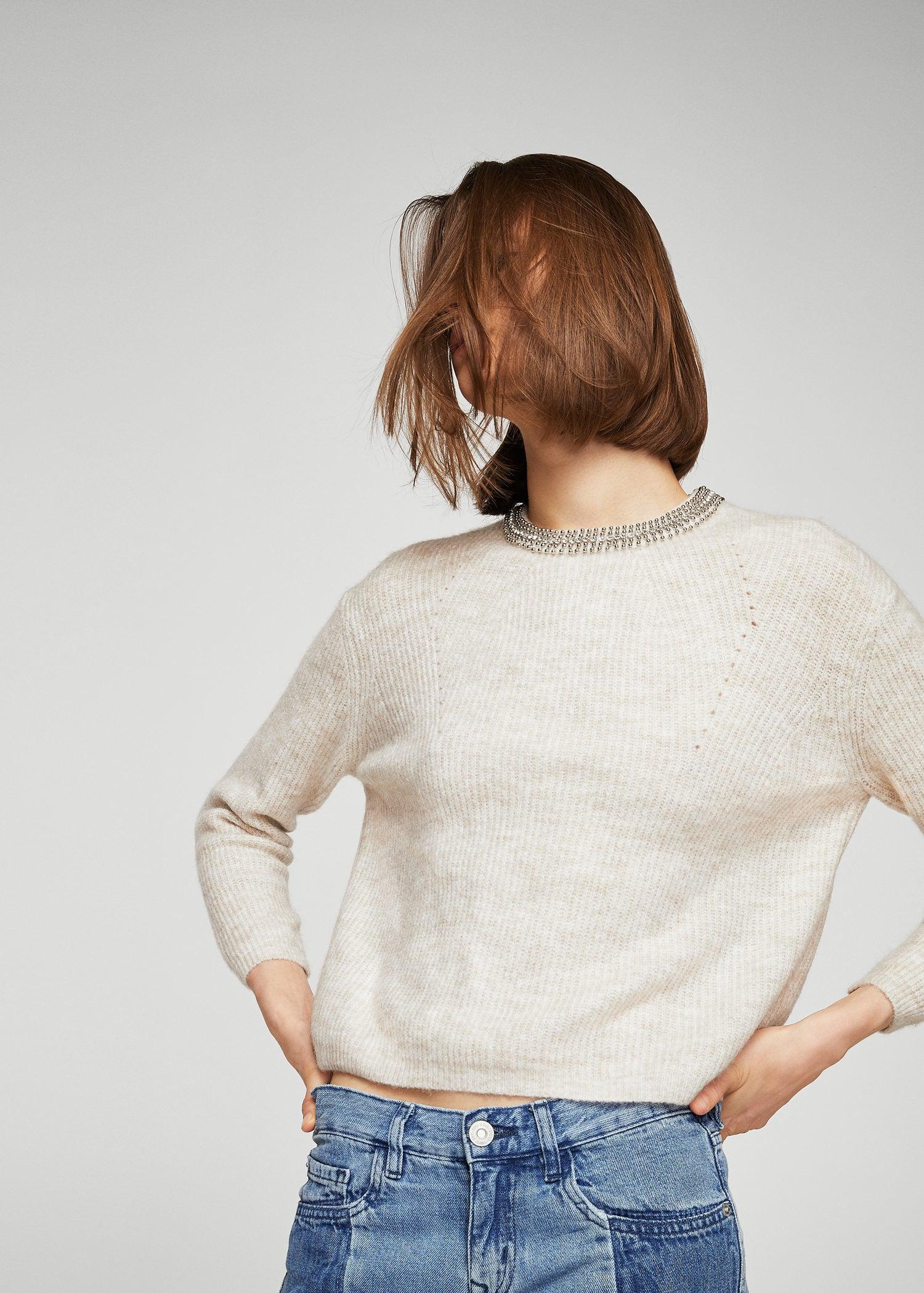 Lyst Mango Pearls Neckline Sweater in Gray