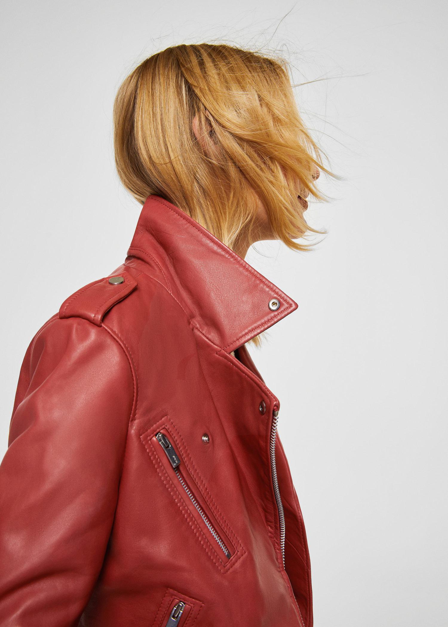 mango red leather jacket