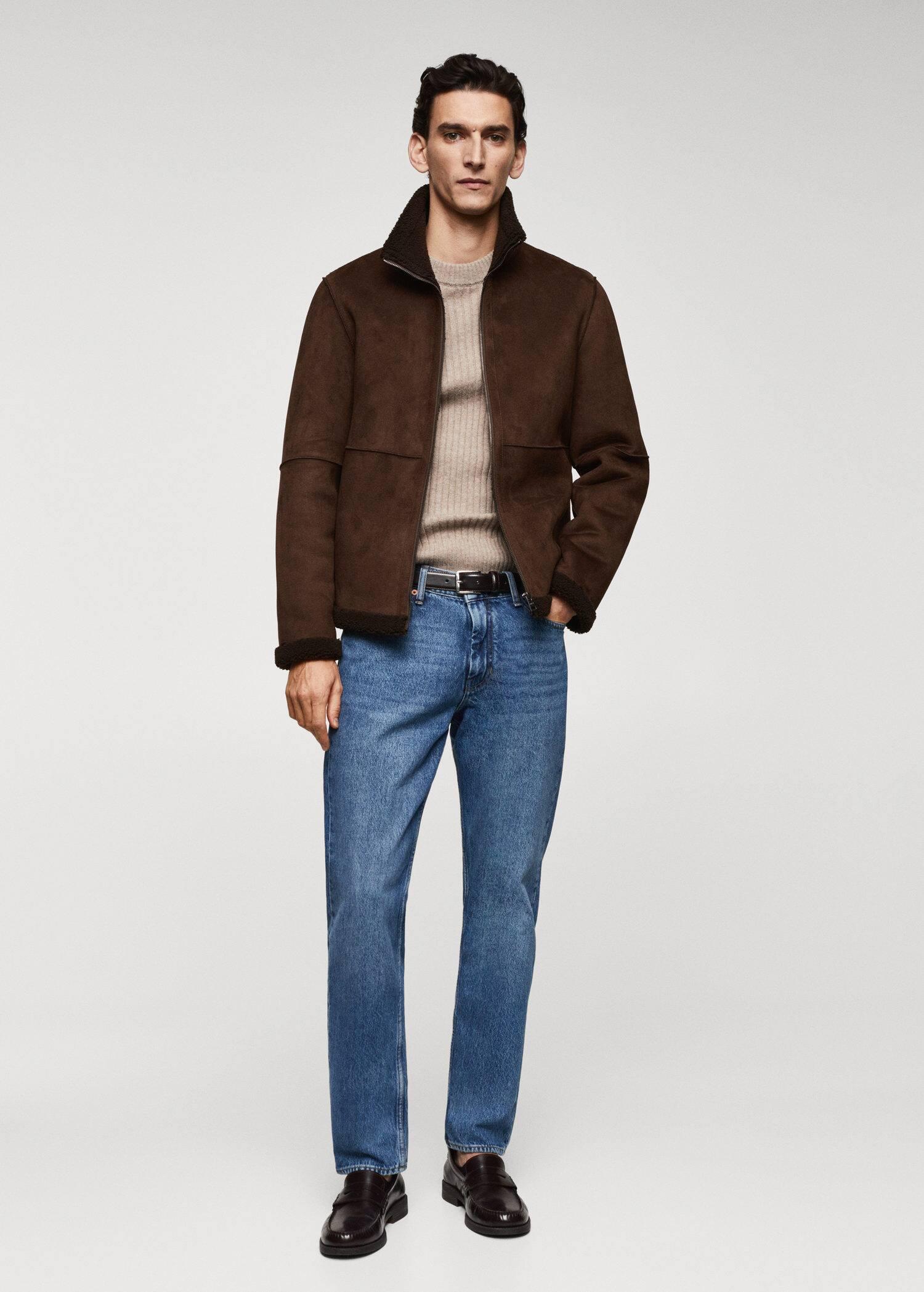 Mango Shearling lined Leather effect Jacket in Brown for Men Lyst UK