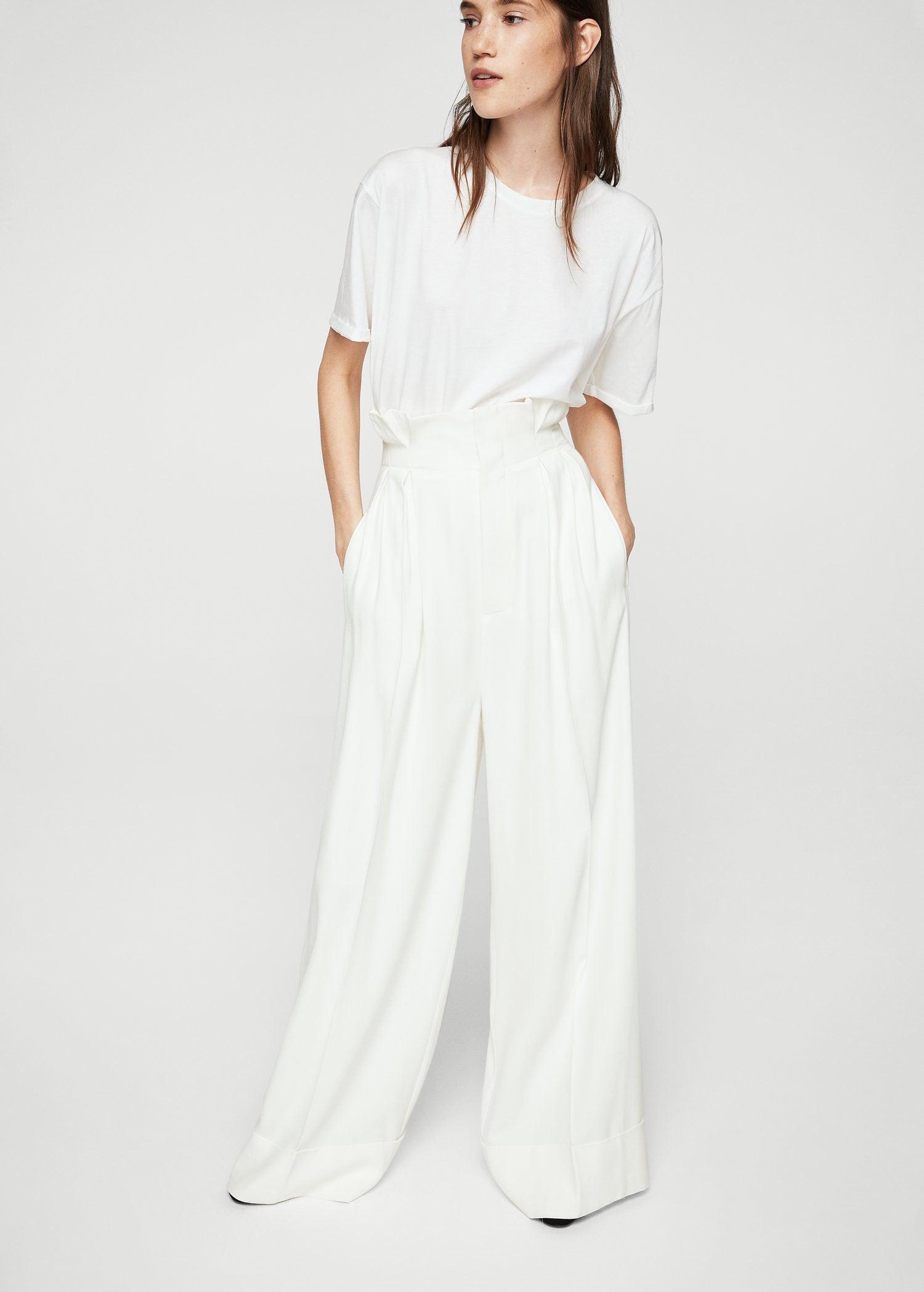 Mango Wool High Waist Palazzo Trousers In White Lyst