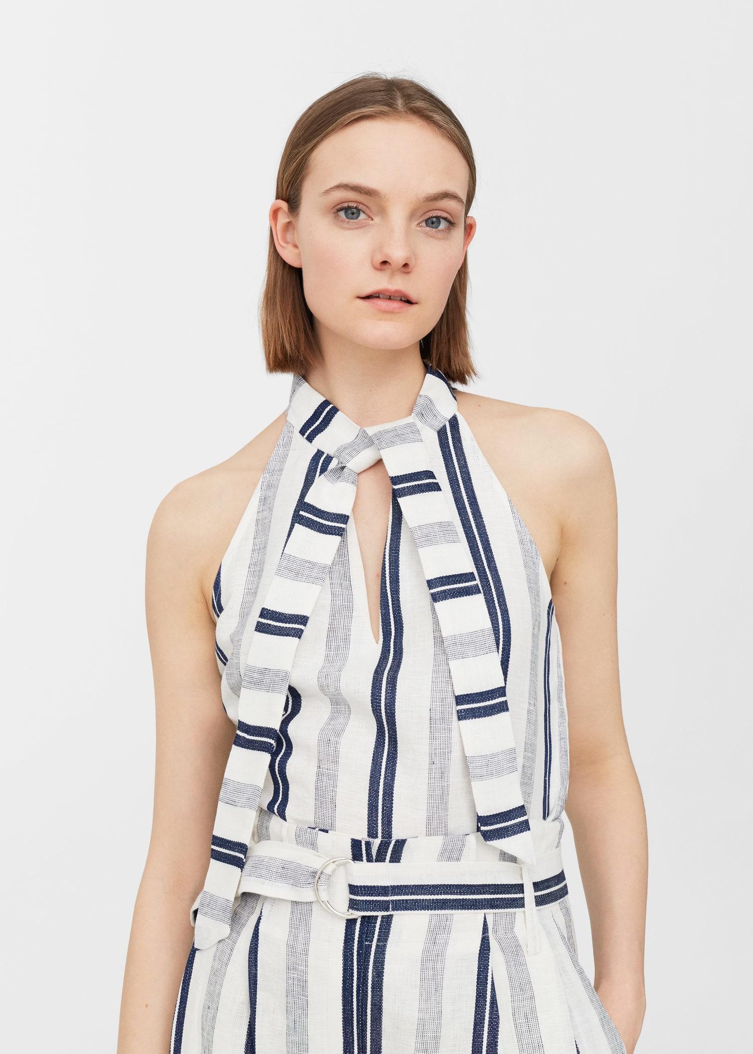 Lyst Mango Striped Linen Top in White