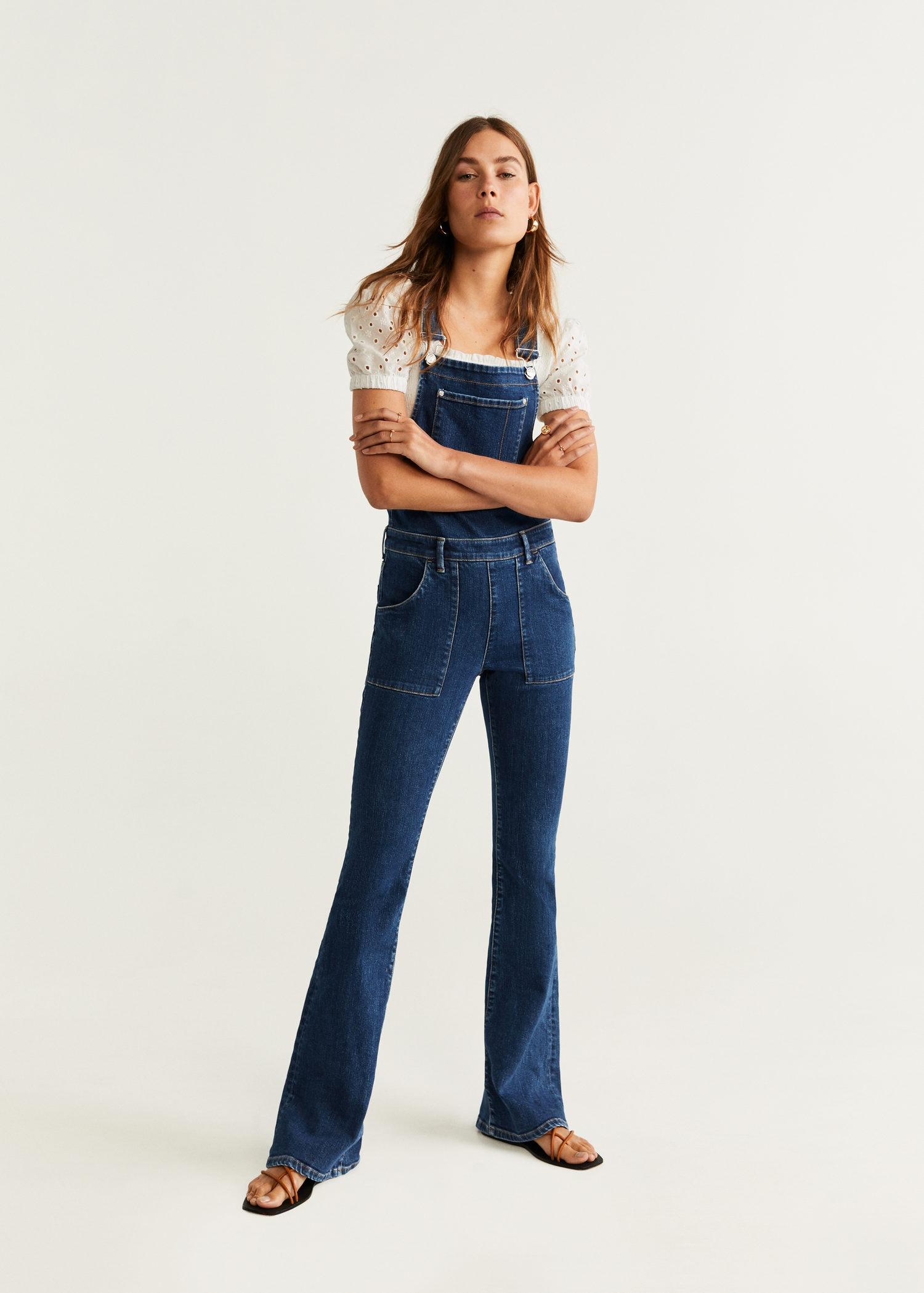 flared denim overalls