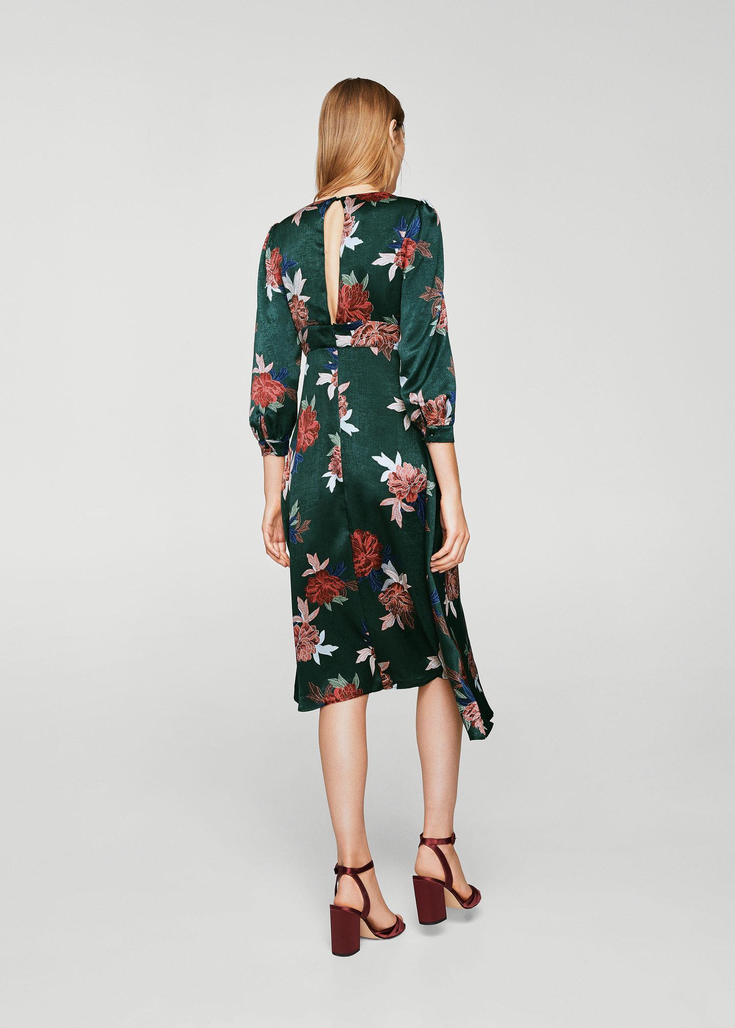 Mango Synthetic Floral Print Dress in Dark Green (Green) Lyst