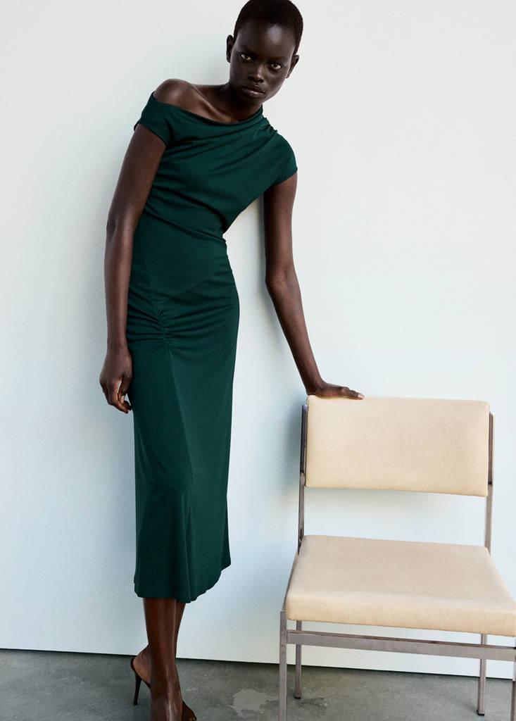 mango green pleated dress Asymmetrical in White Occasion:event-edit