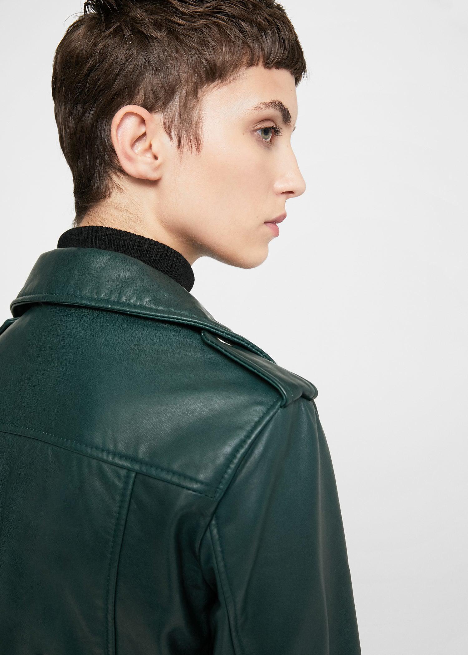 mango green leather jacket
