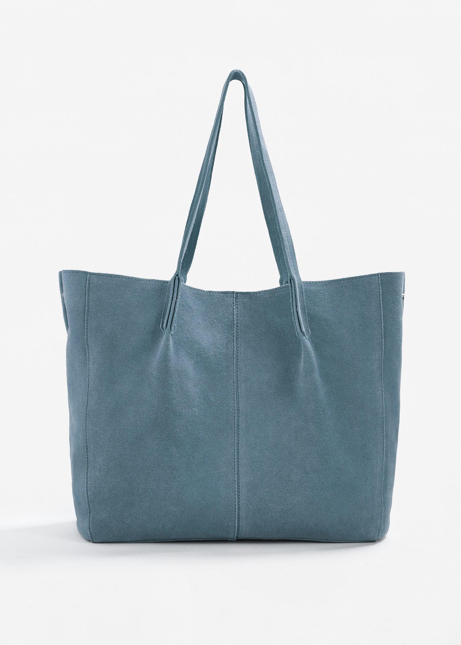 Mango Leather Shopper Bag in Blue - Lyst