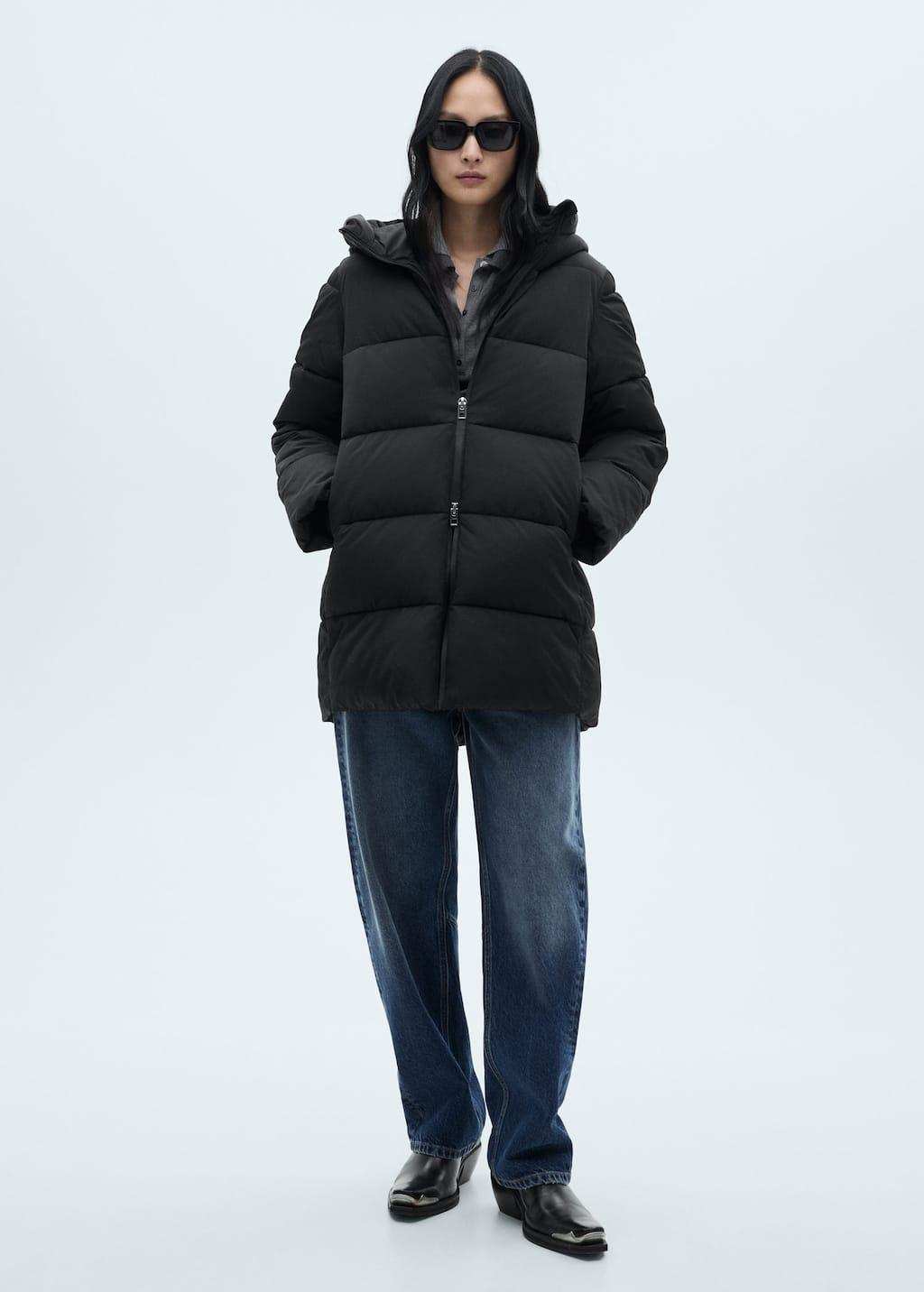 Mango Quilted Midi Anorak With Hood in Black Lyst UK