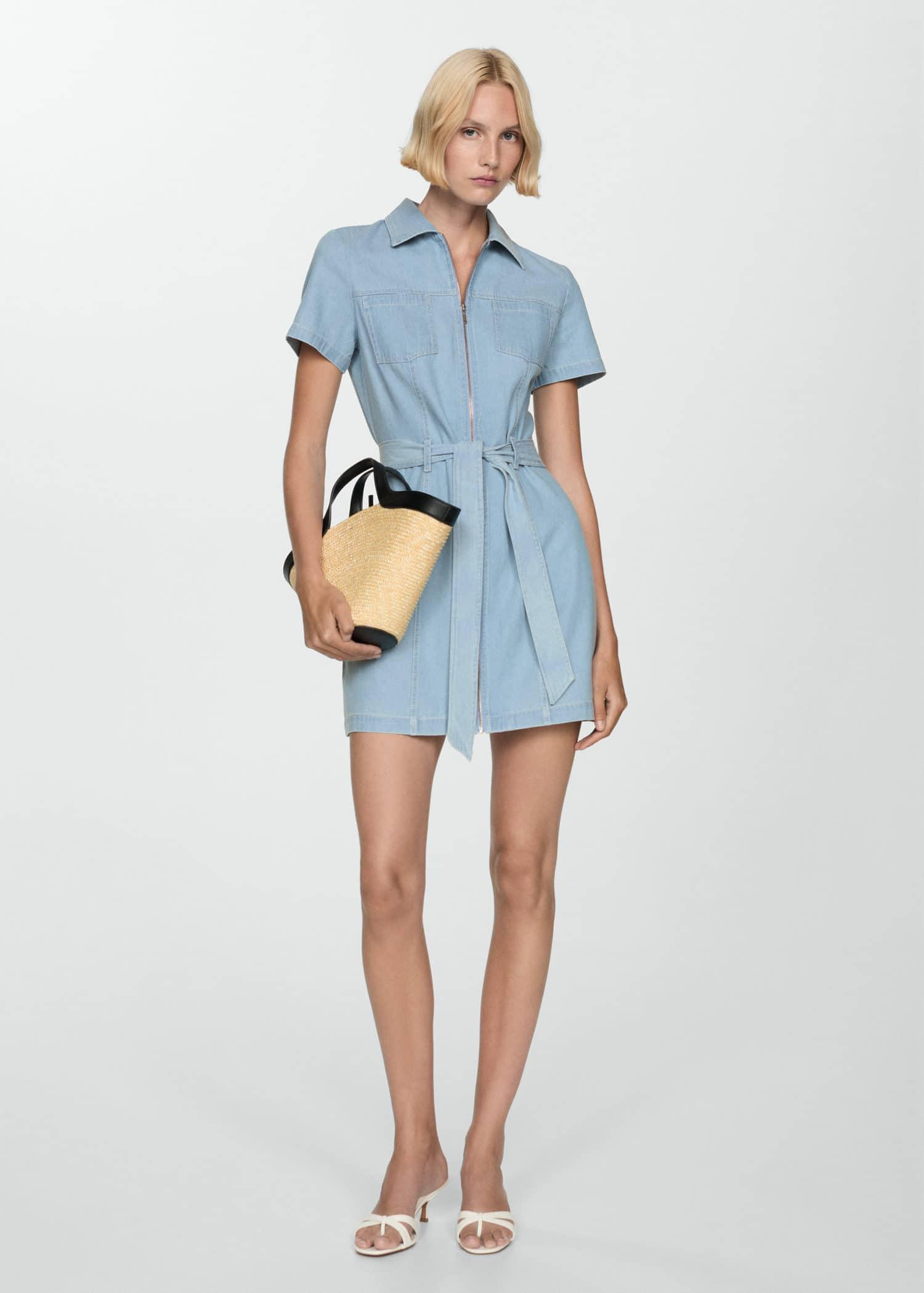 Mango Denim Dress With Belt Light in Blue Lyst UK