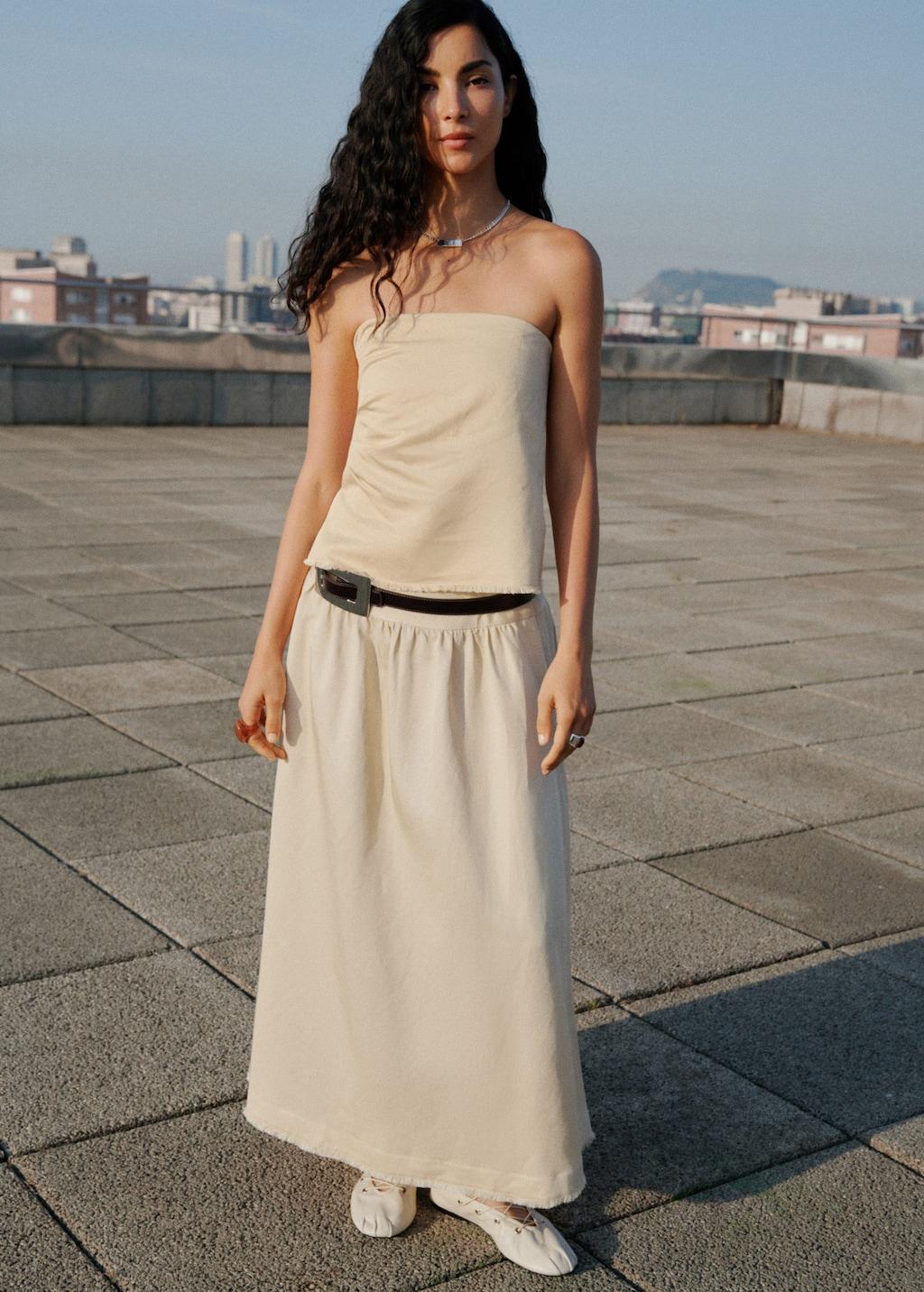 Mango Strapless Linen-Blend Top in Yellow | Lyst UK