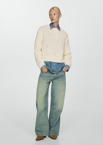 Mango Pearl Embroidered Chunky Knit Sweater in Blue Lyst UK