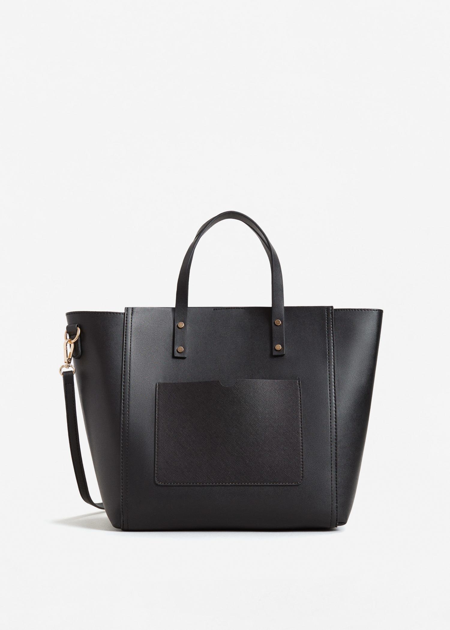 Mango Leather Pebbled Shopper Bag in Black - Lyst