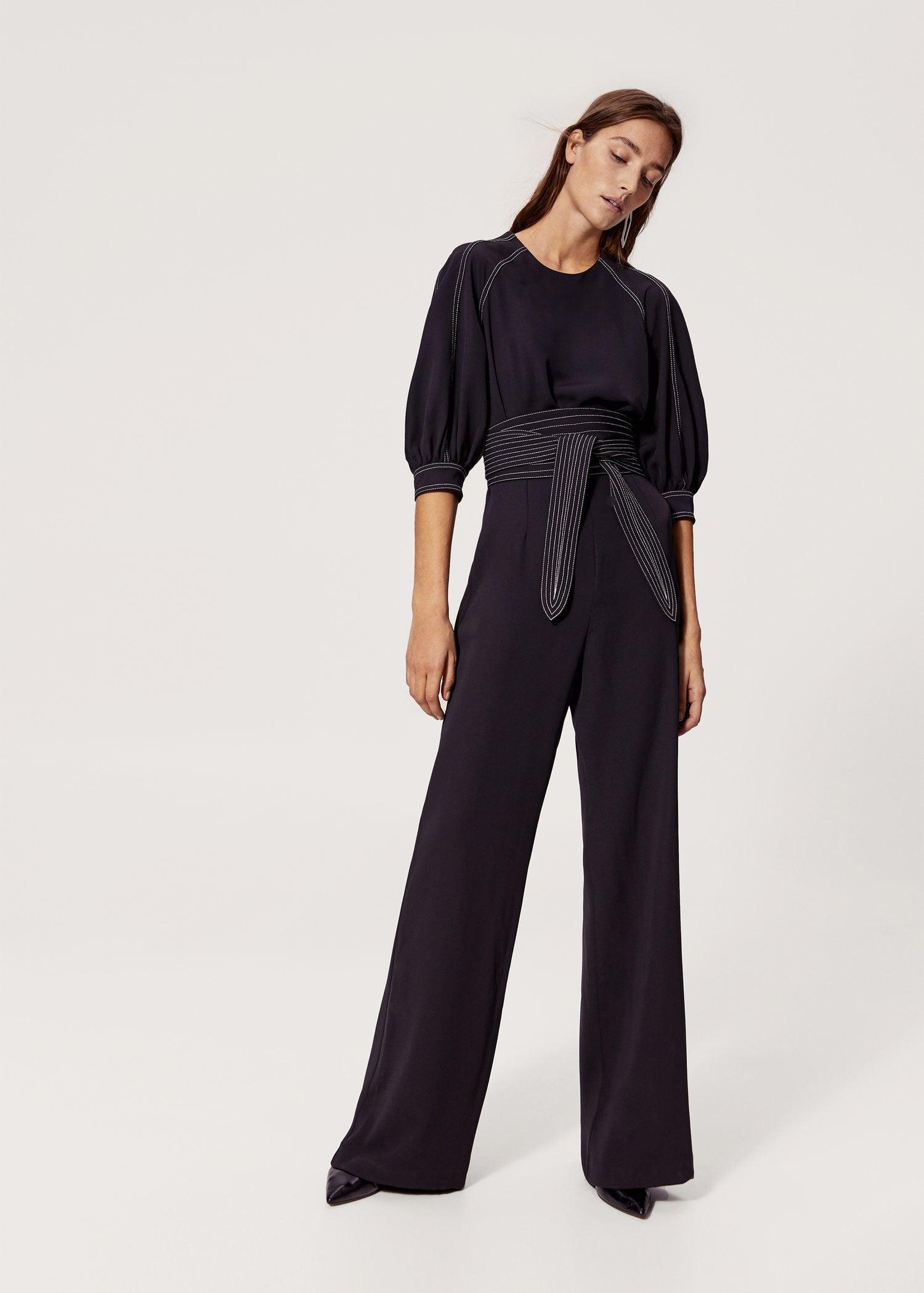 Mango Synthetic Contrast Seam Jumpsuit in Black - Lyst