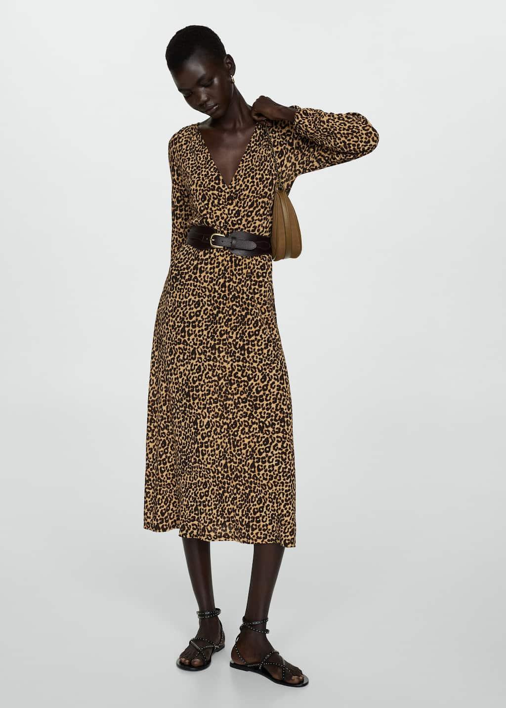 Mango Leopard Print Long Dress in White Lyst UK