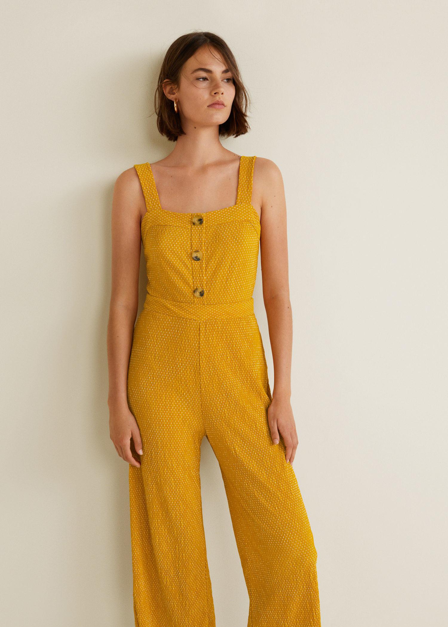 Mango Polka-dot Long Jumpsuit in Mustard (Yellow) - Lyst