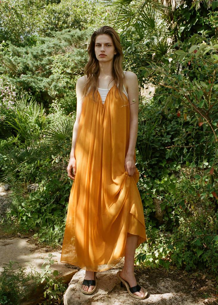 strapless open back dress Mirage Silk Chiffon Gown – Sunset Amber main image 1