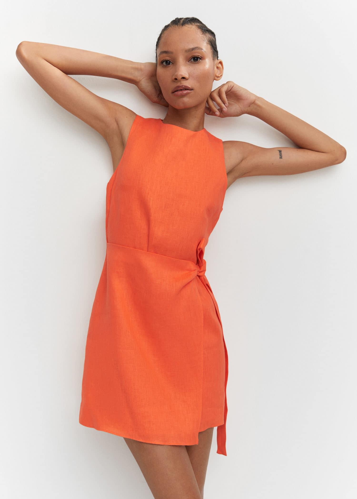 Mango red linen dress sales
