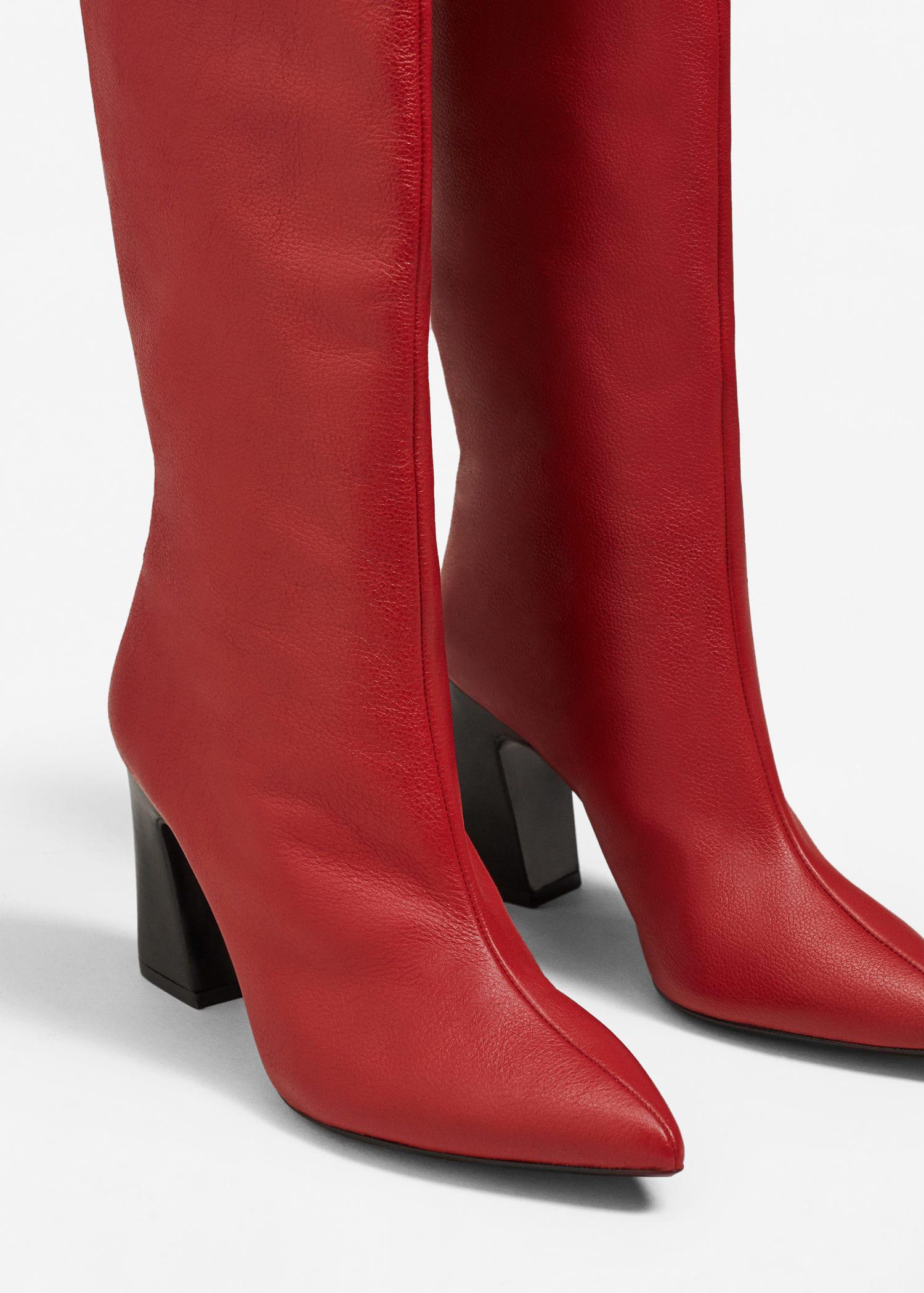 Mango Leather High-leg Boots in Red - Lyst