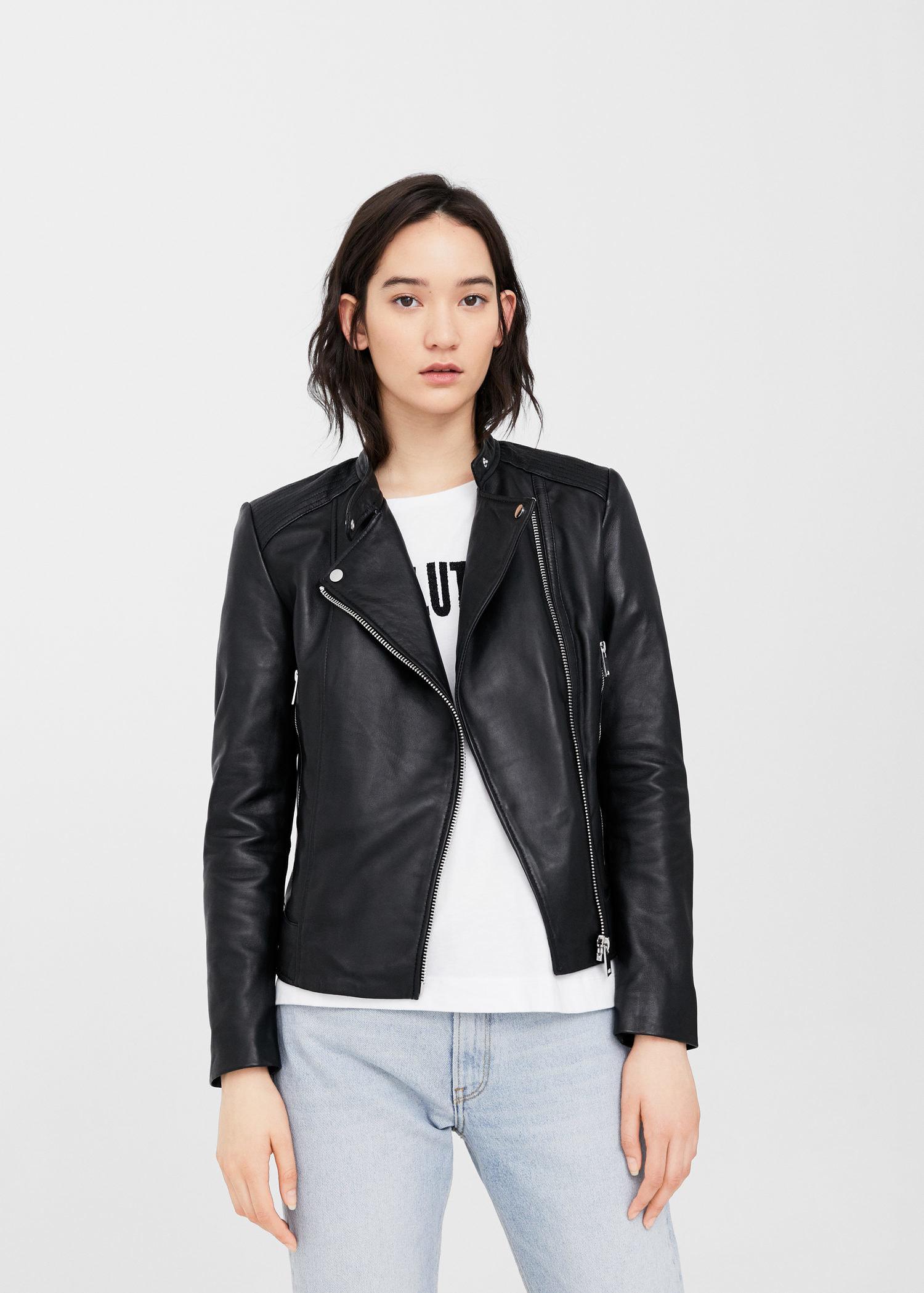 Lyst Mango Zip Leather Jacket In Black Gallery