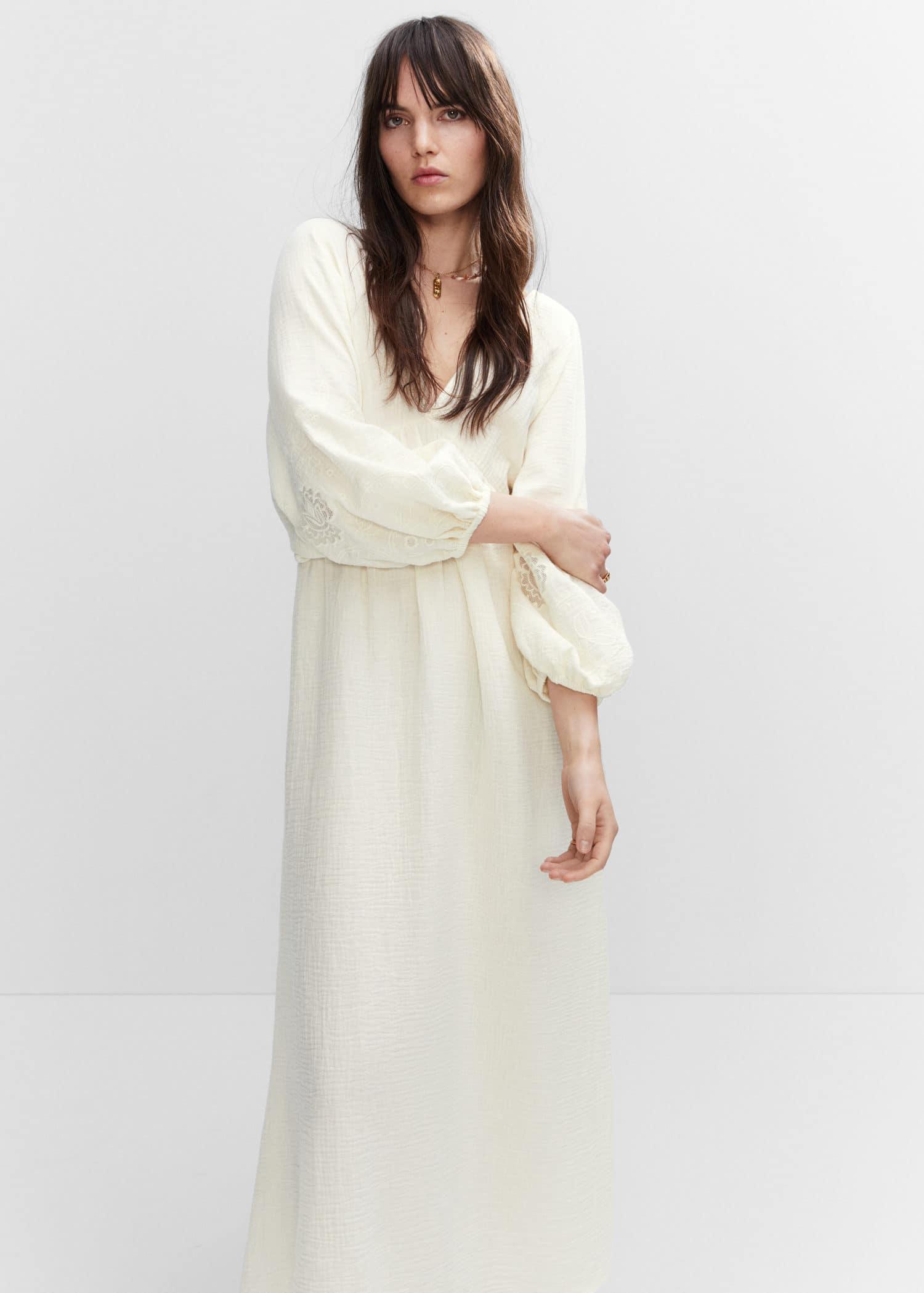 Mango Embroidered Open Back Dress Off in White | Lyst UK