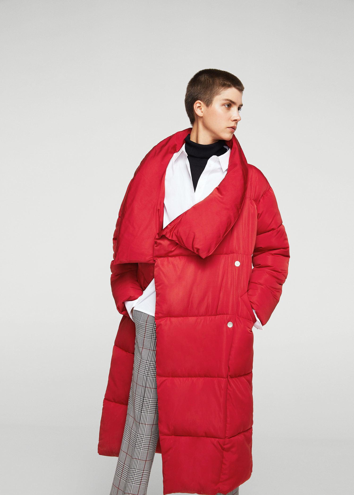 long red padded coat