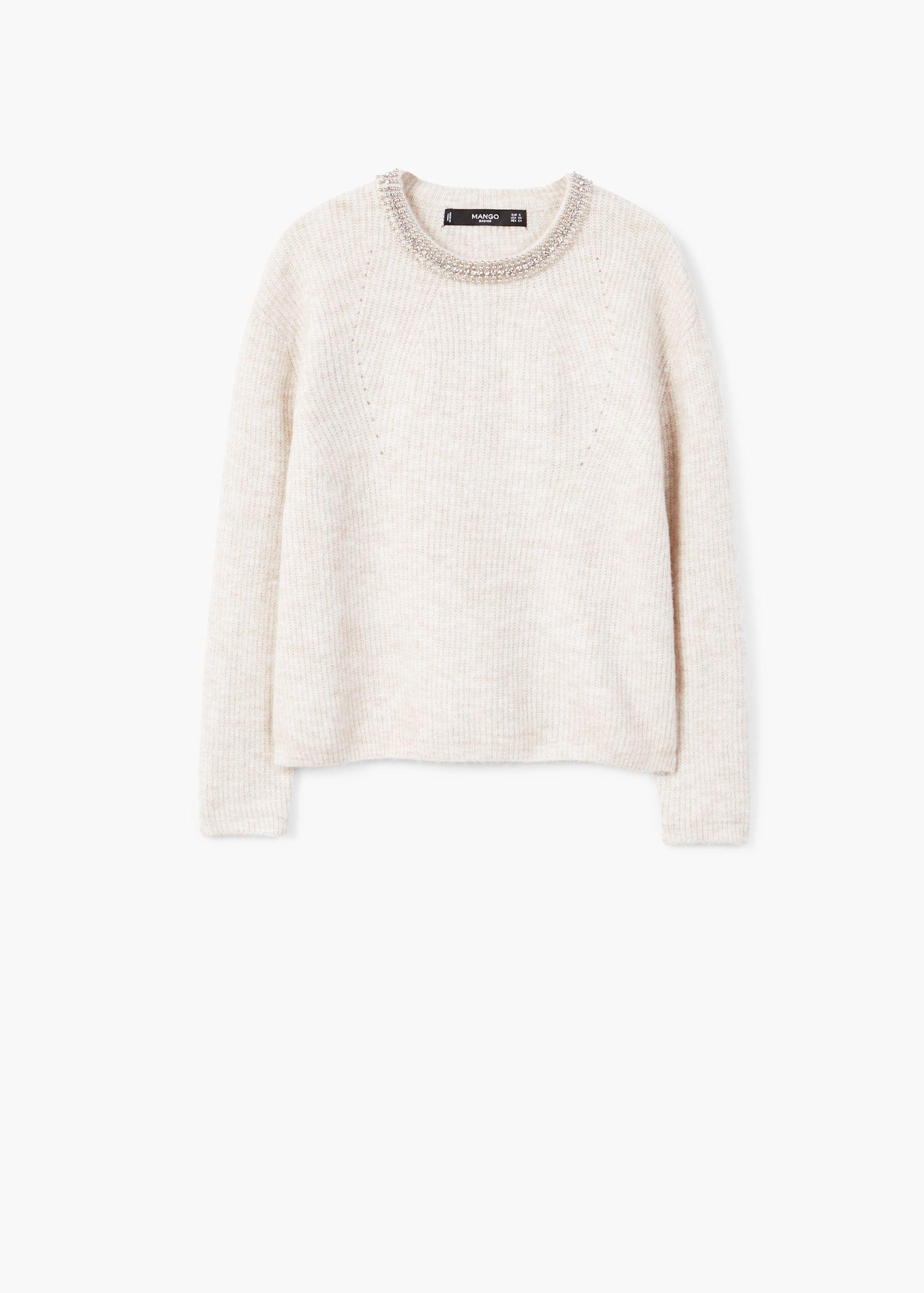 Lyst - Mango Pearls Neckline Sweater in Gray