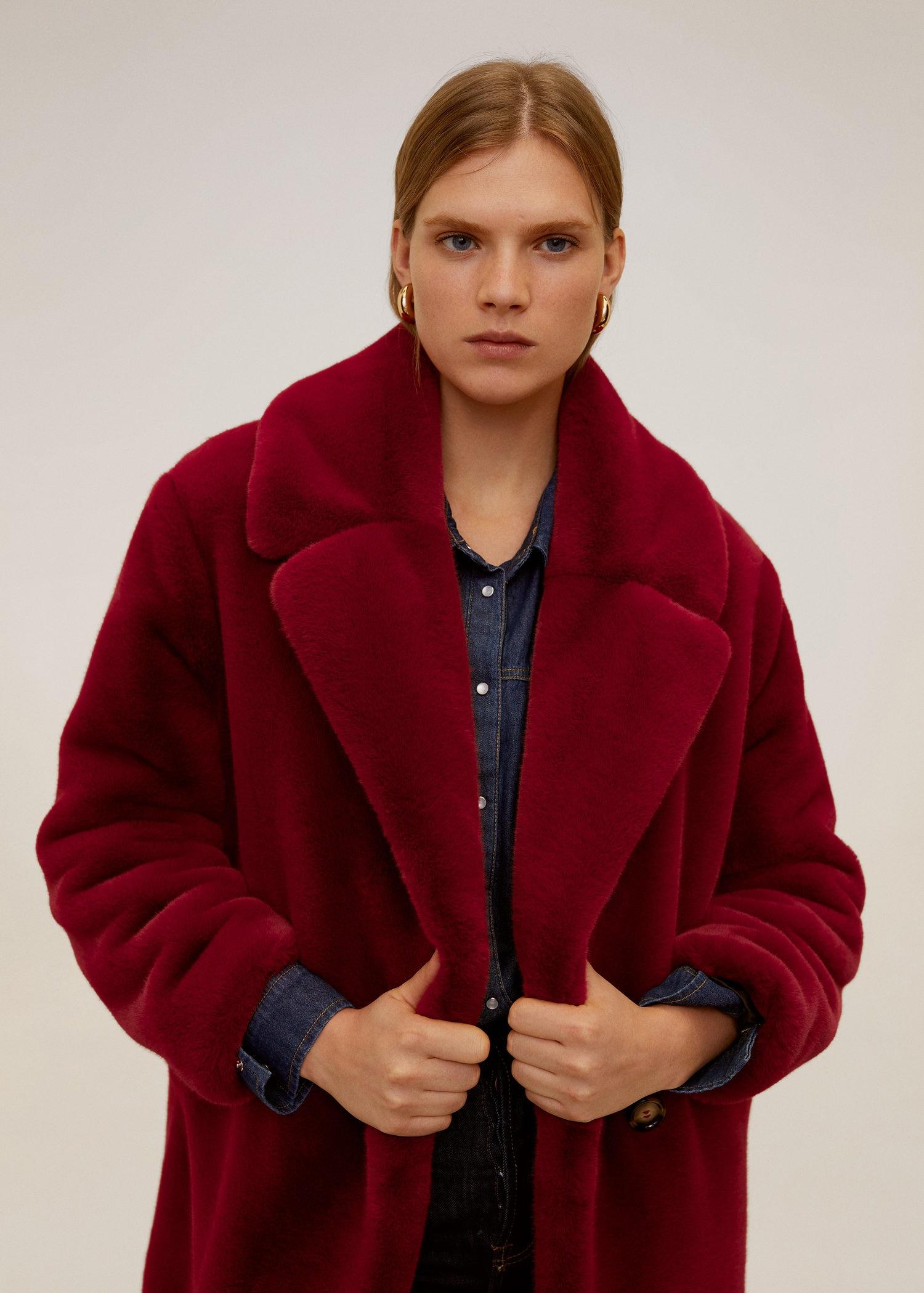 mango red fur coat