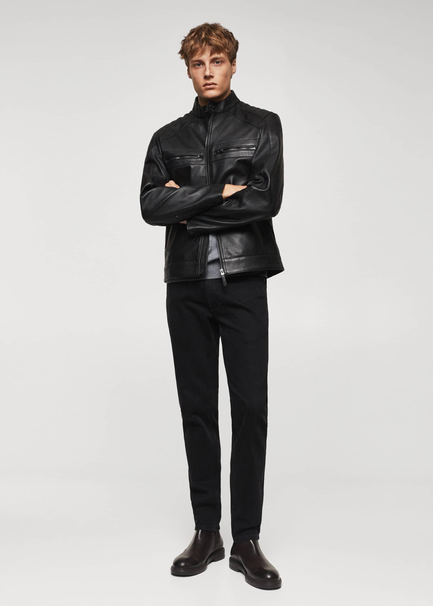 Mango mens leather jacket cheap