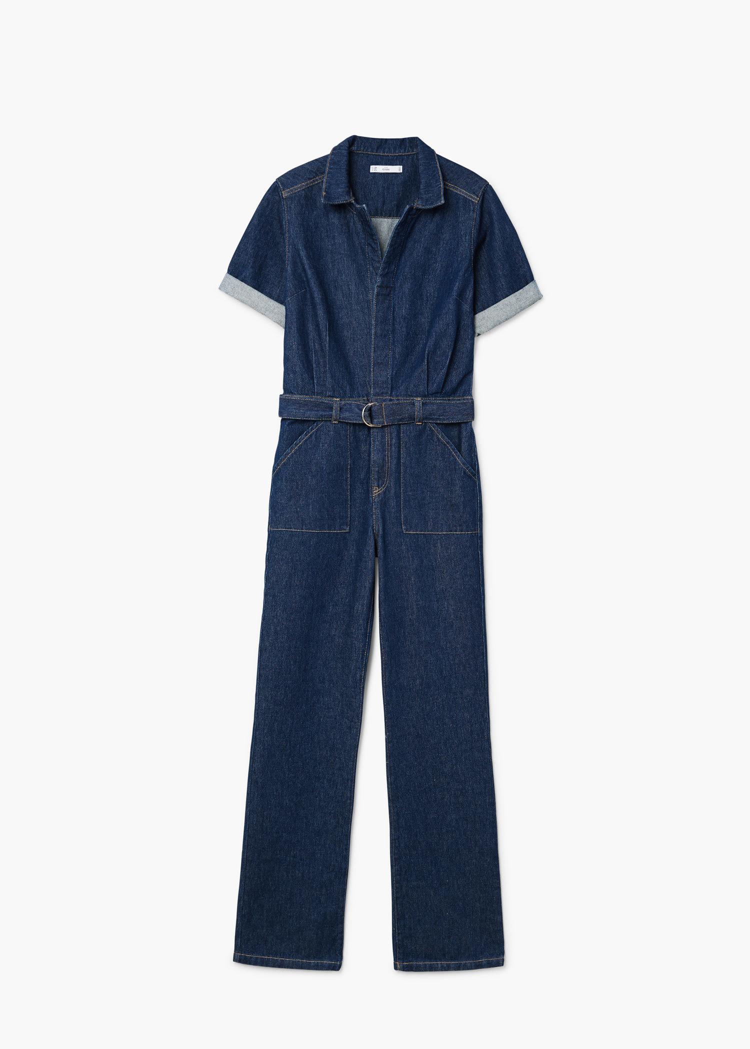 belt denim jumpsuit mango