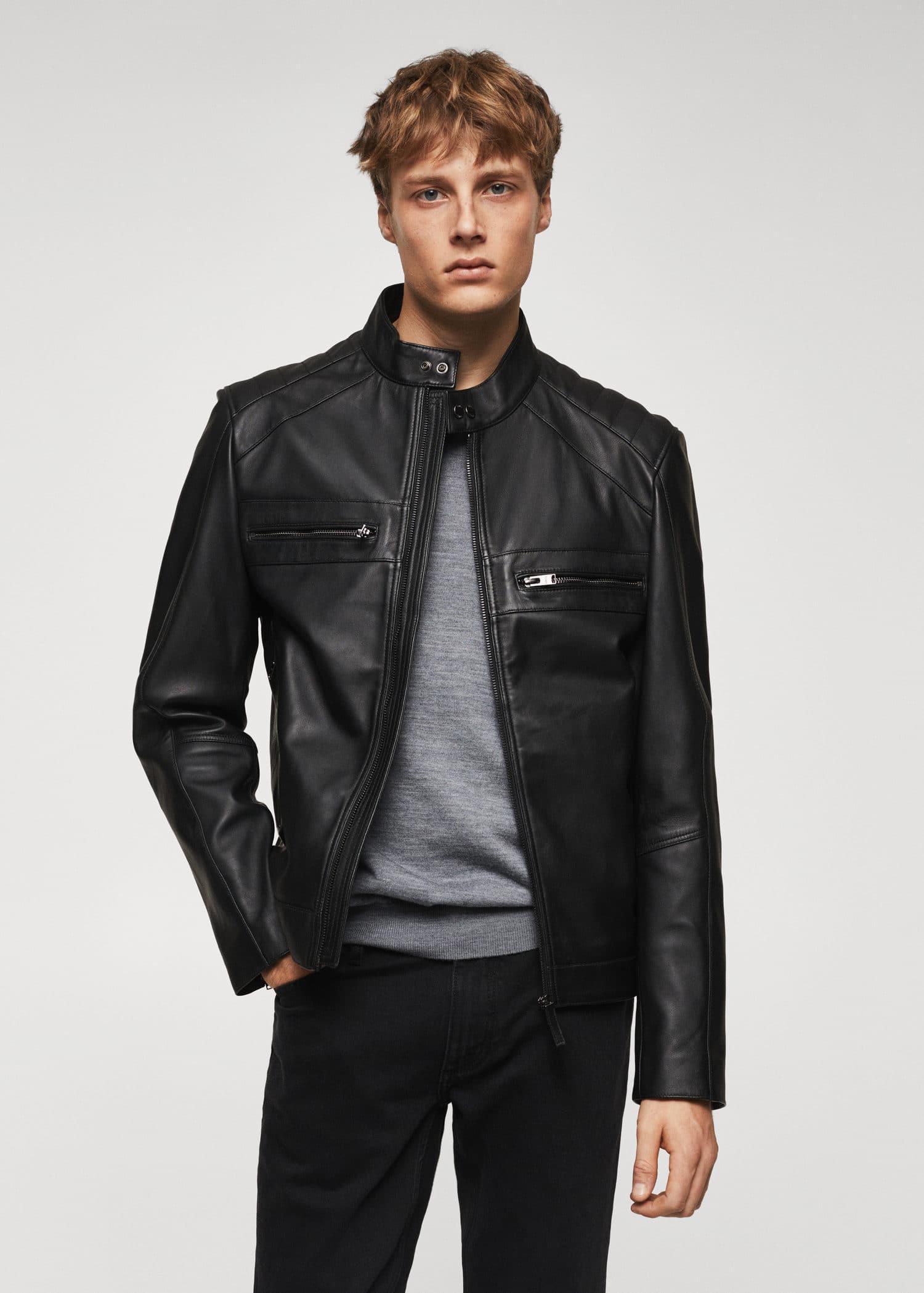 Mango man top leather biker jacket
