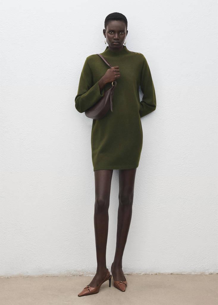 Mango Button Knit Dress in Green | Lyst