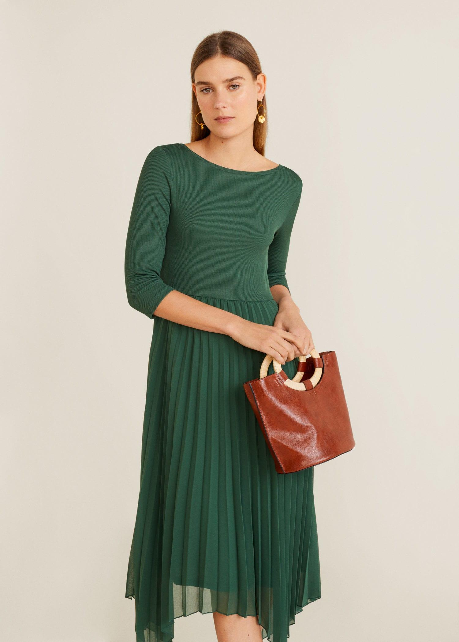 mango green pleated dress
