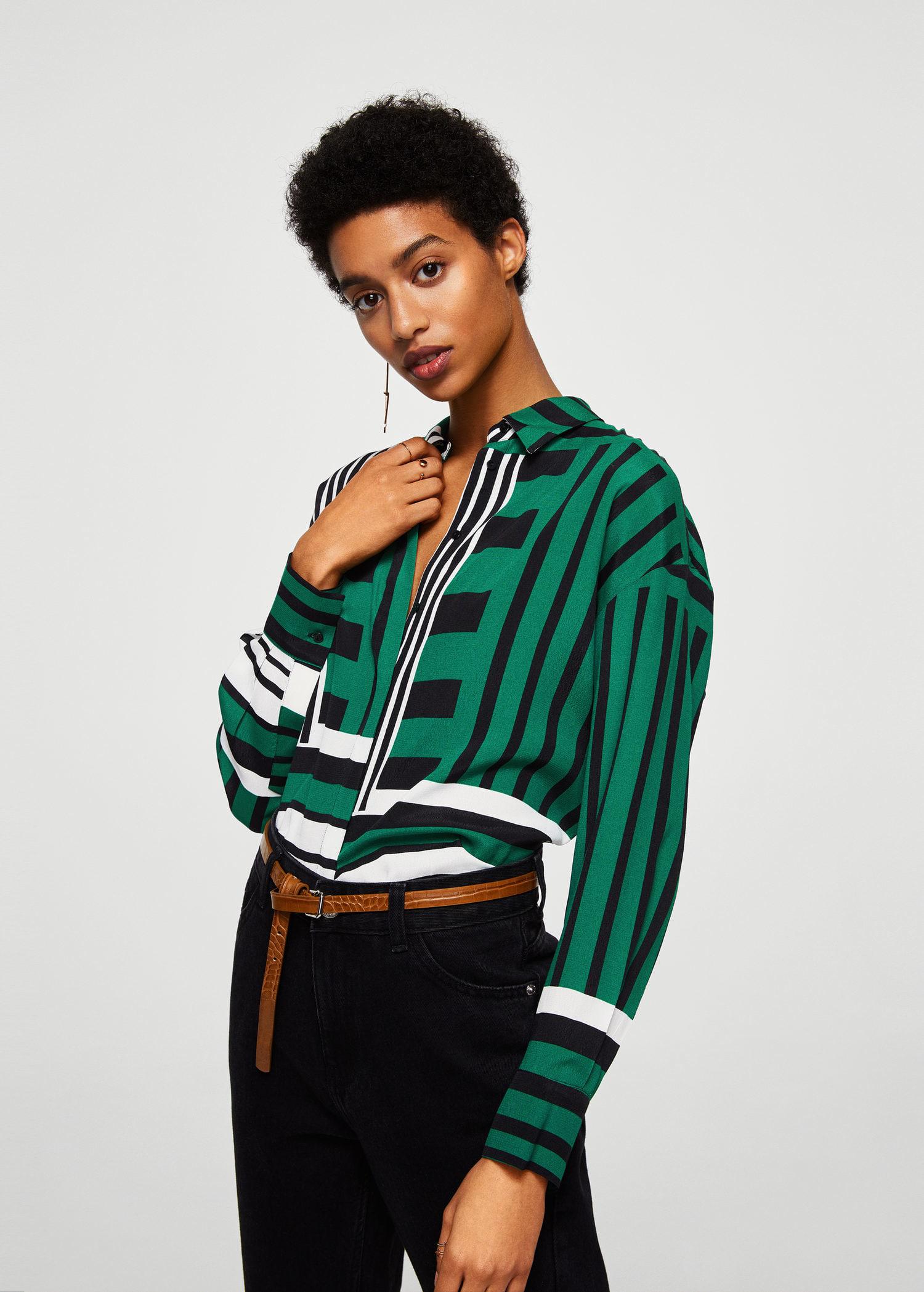 Mango Synthetic Mixed Print Shirt in Green Lyst