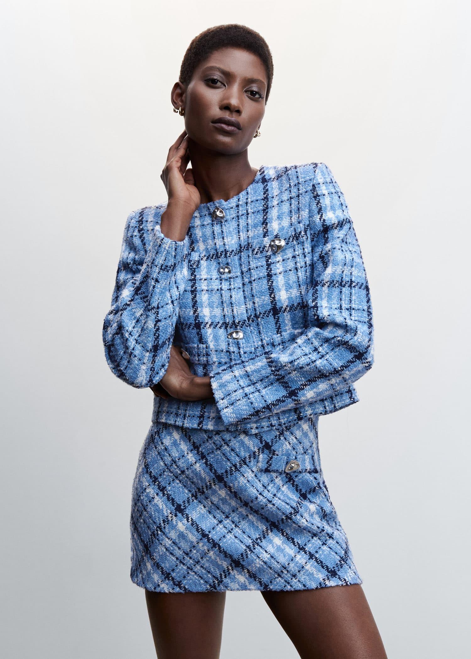 Mango Check Tweed Jacket in Blue | Lyst UK