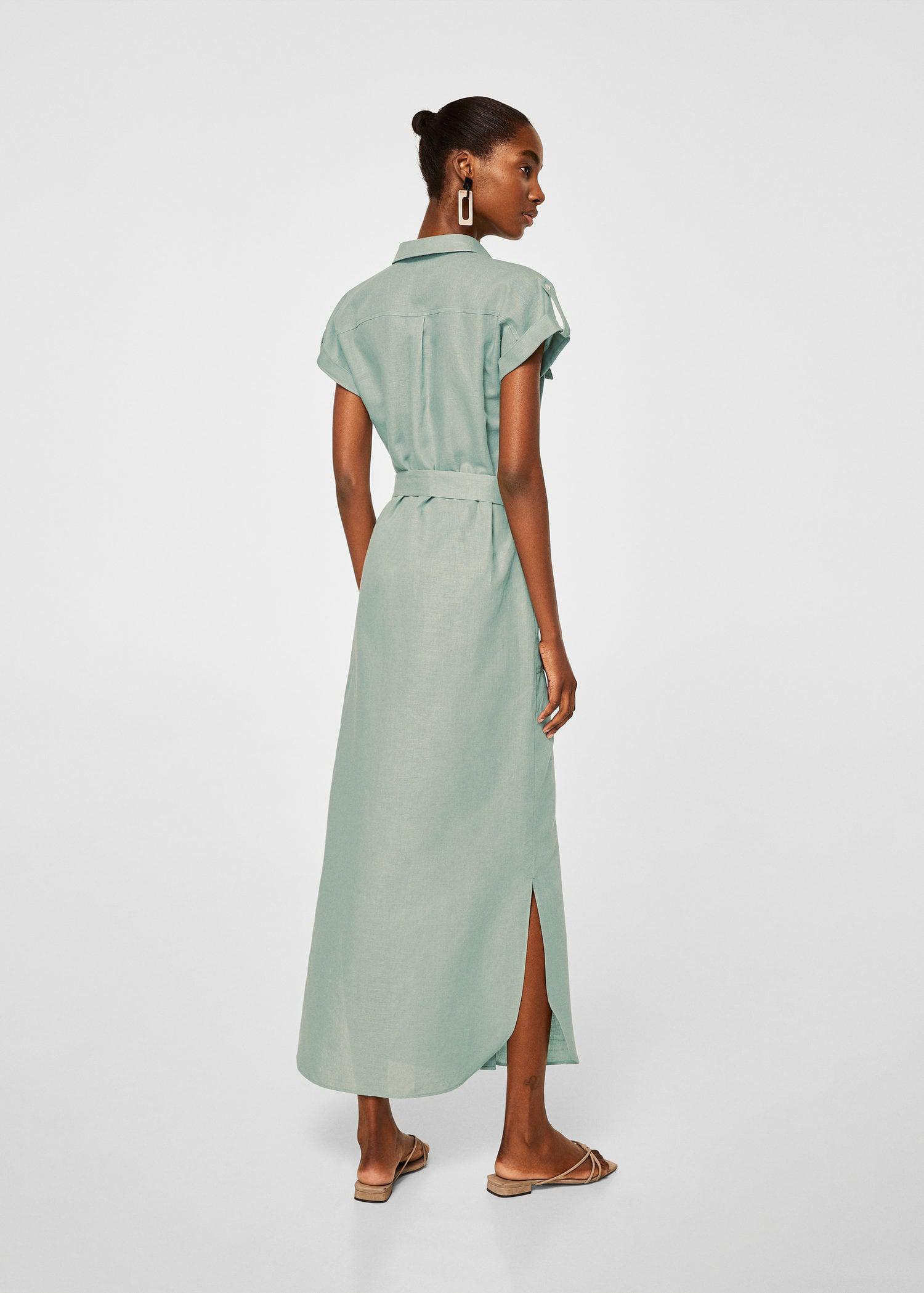mango belt linen dress