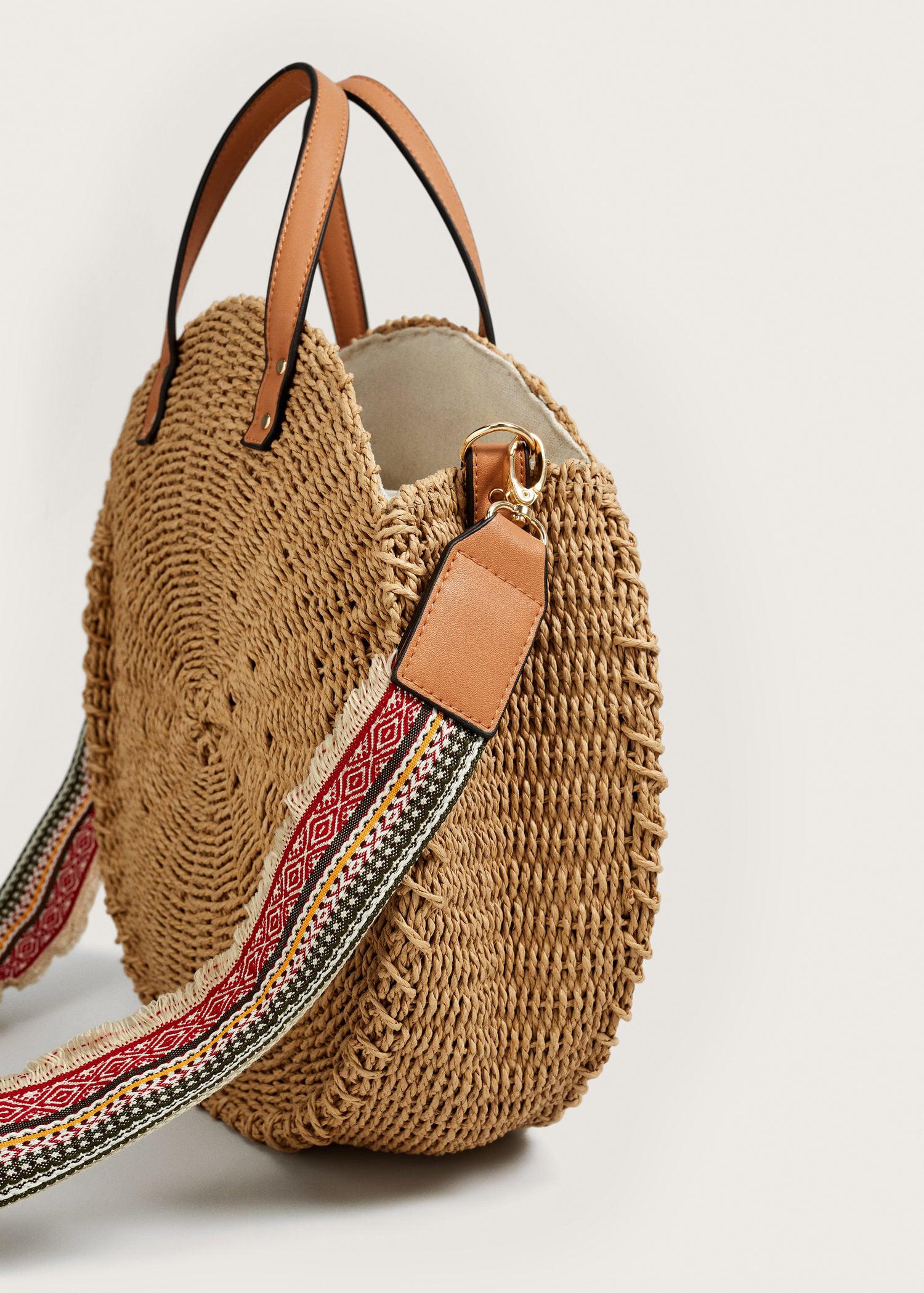 Violeta by Mango Round Raffia Bag in Beige (Natural) - Lyst
