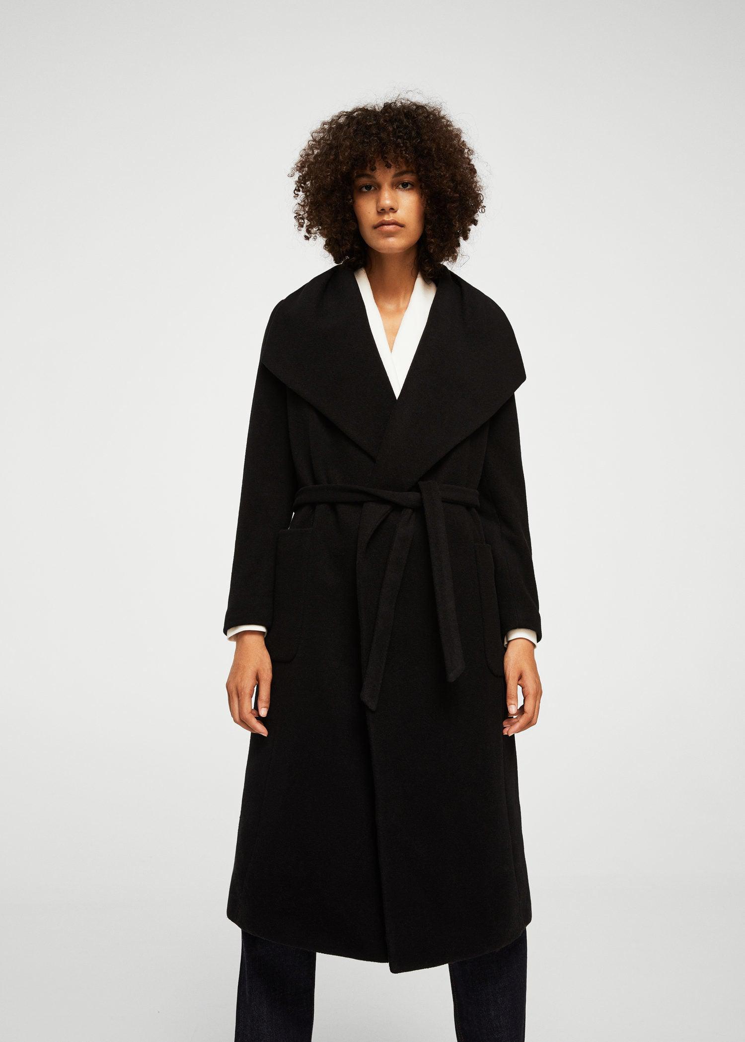 mango belted wool coat black