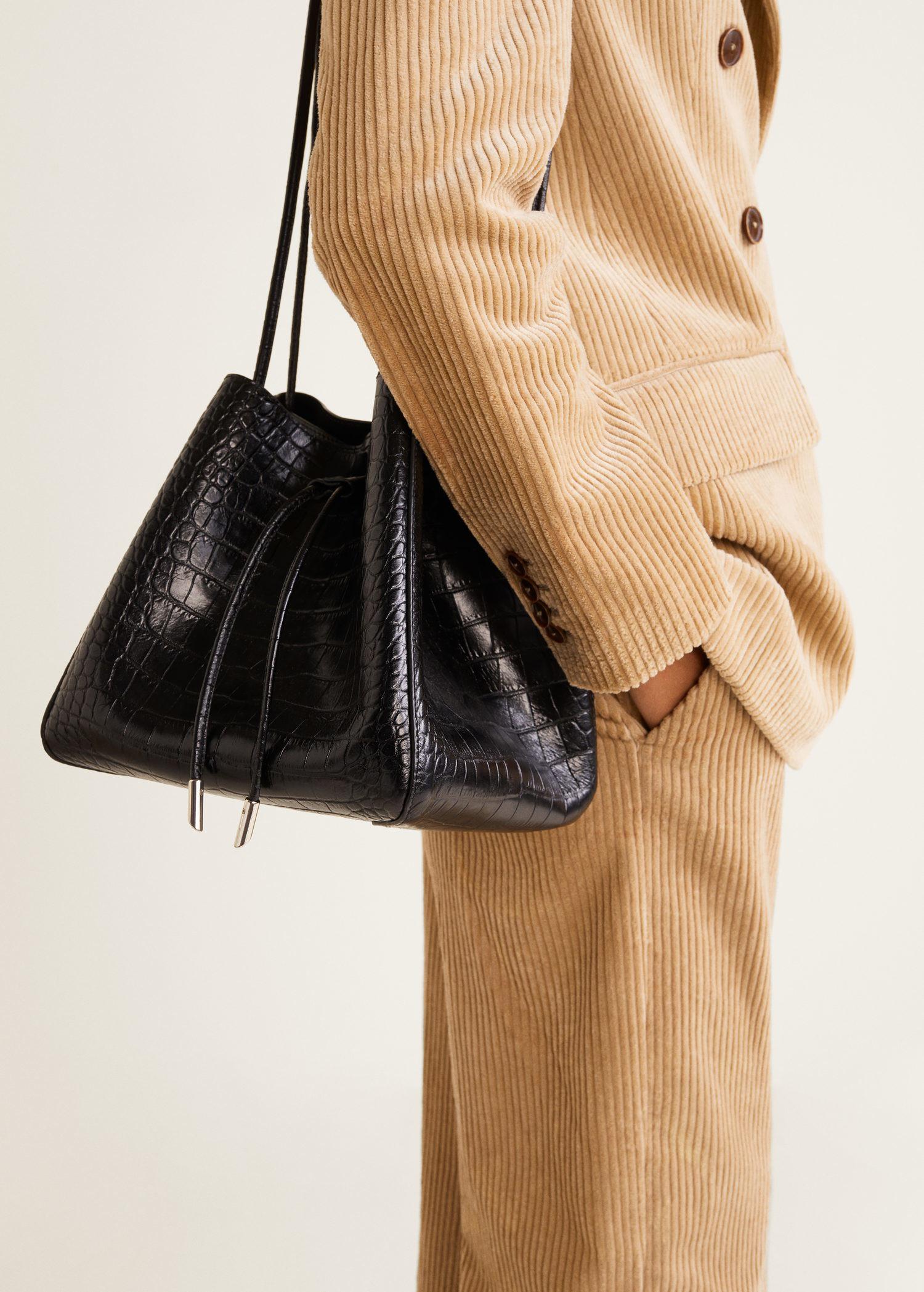 mango leather bucket bag