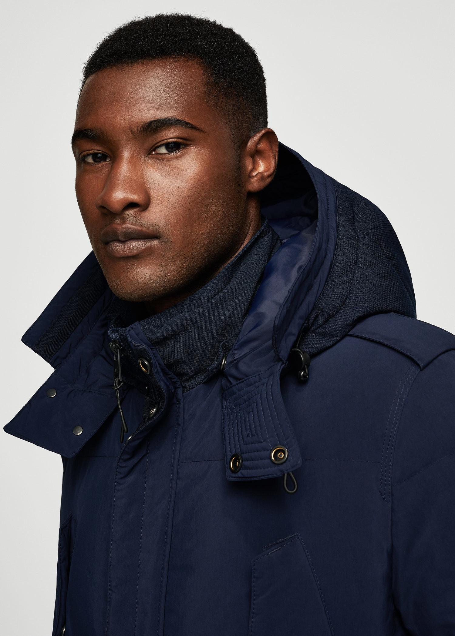 Lyst - Mango Detachable Hood Quilted Coat in Blue for Men