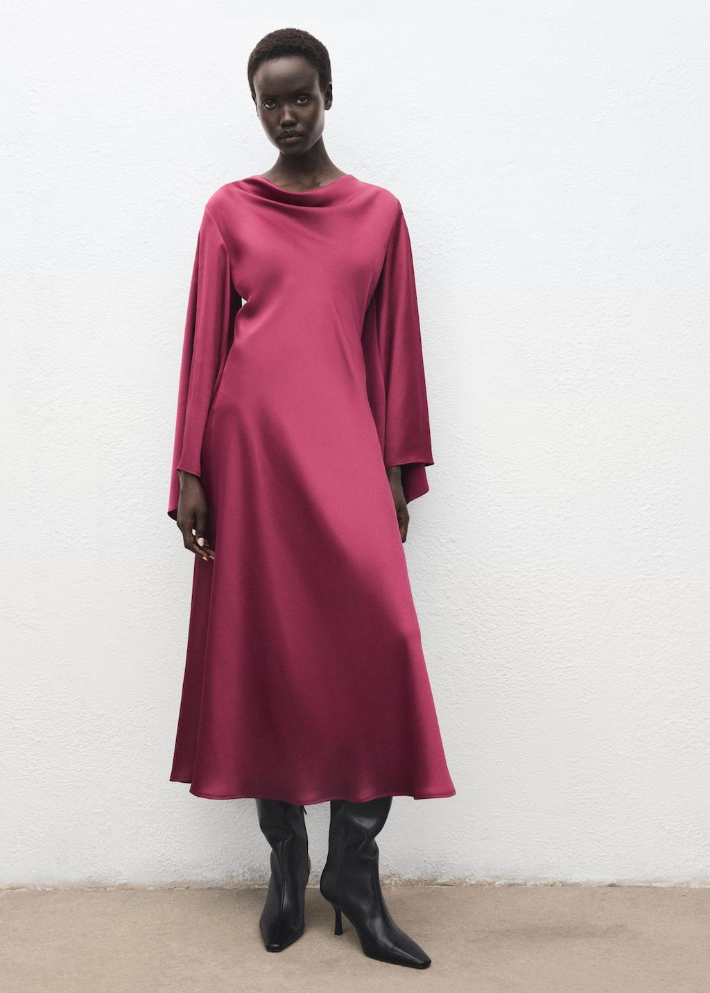 green emerald velvet dress Chic Mock Neck Dramatic Flared Sleeve Mini Dress Mango from Fore