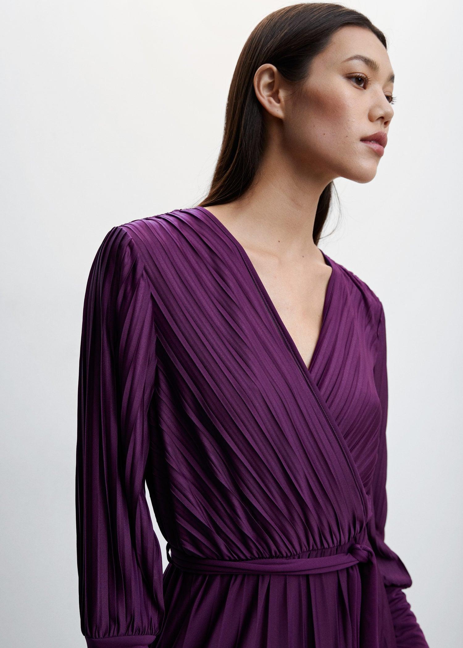 mango dress purple pleated Mango Pleated Wrap Dress in Purple