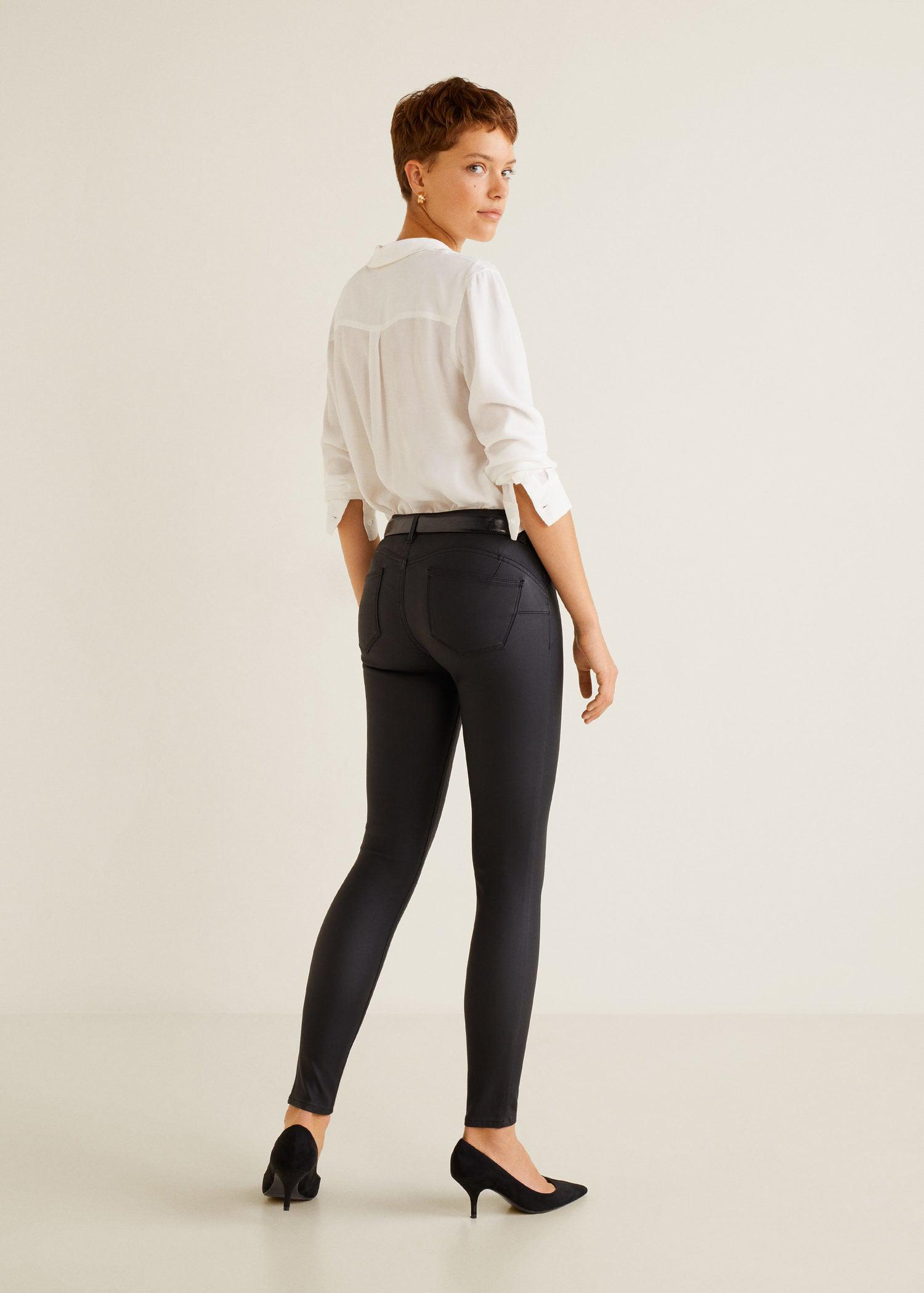 Mango Denim Coated Kim Skinny Push-up Jeans in Black | Lyst