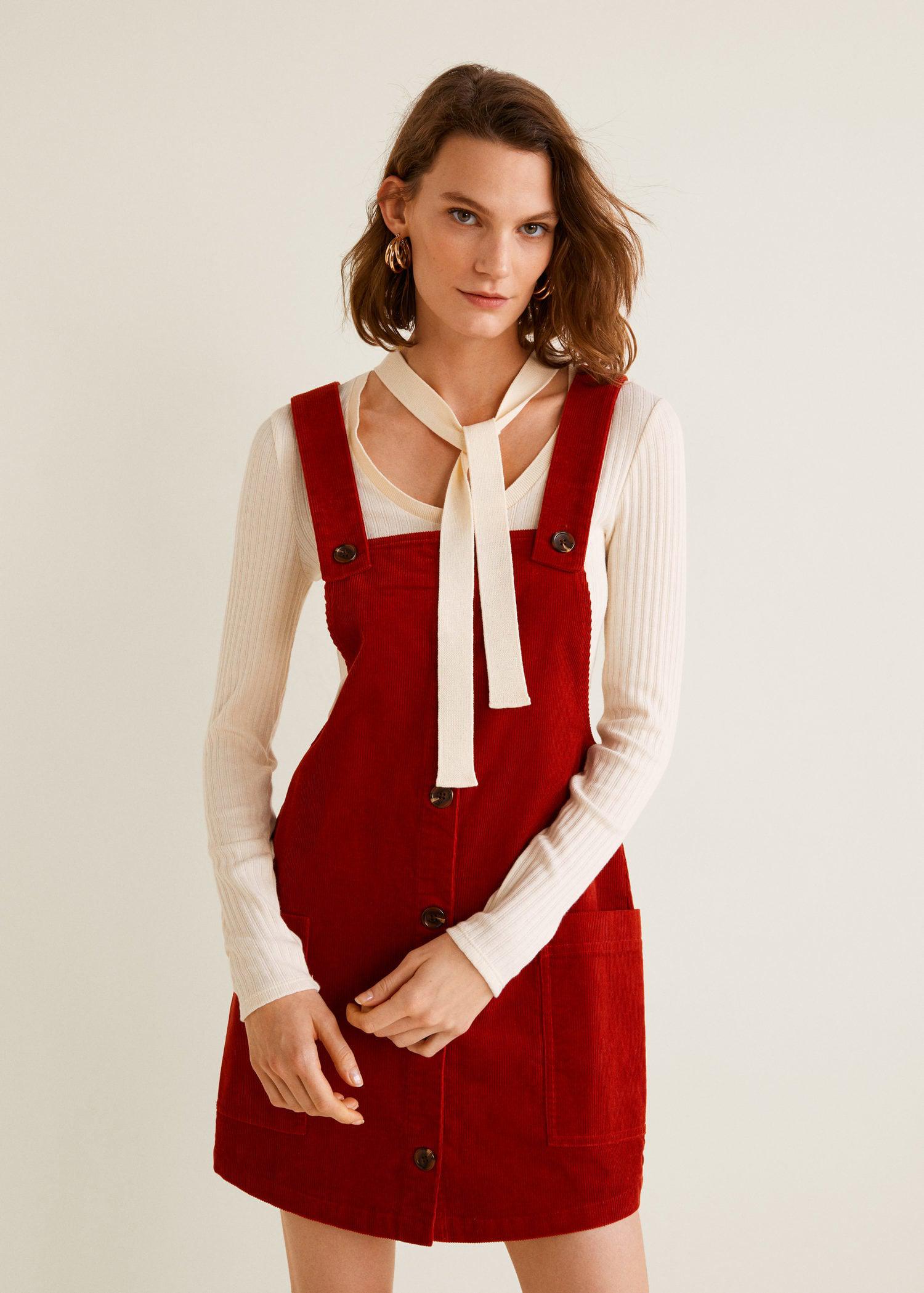 Mango Corduroy Pinafore Dress in Red - Lyst
