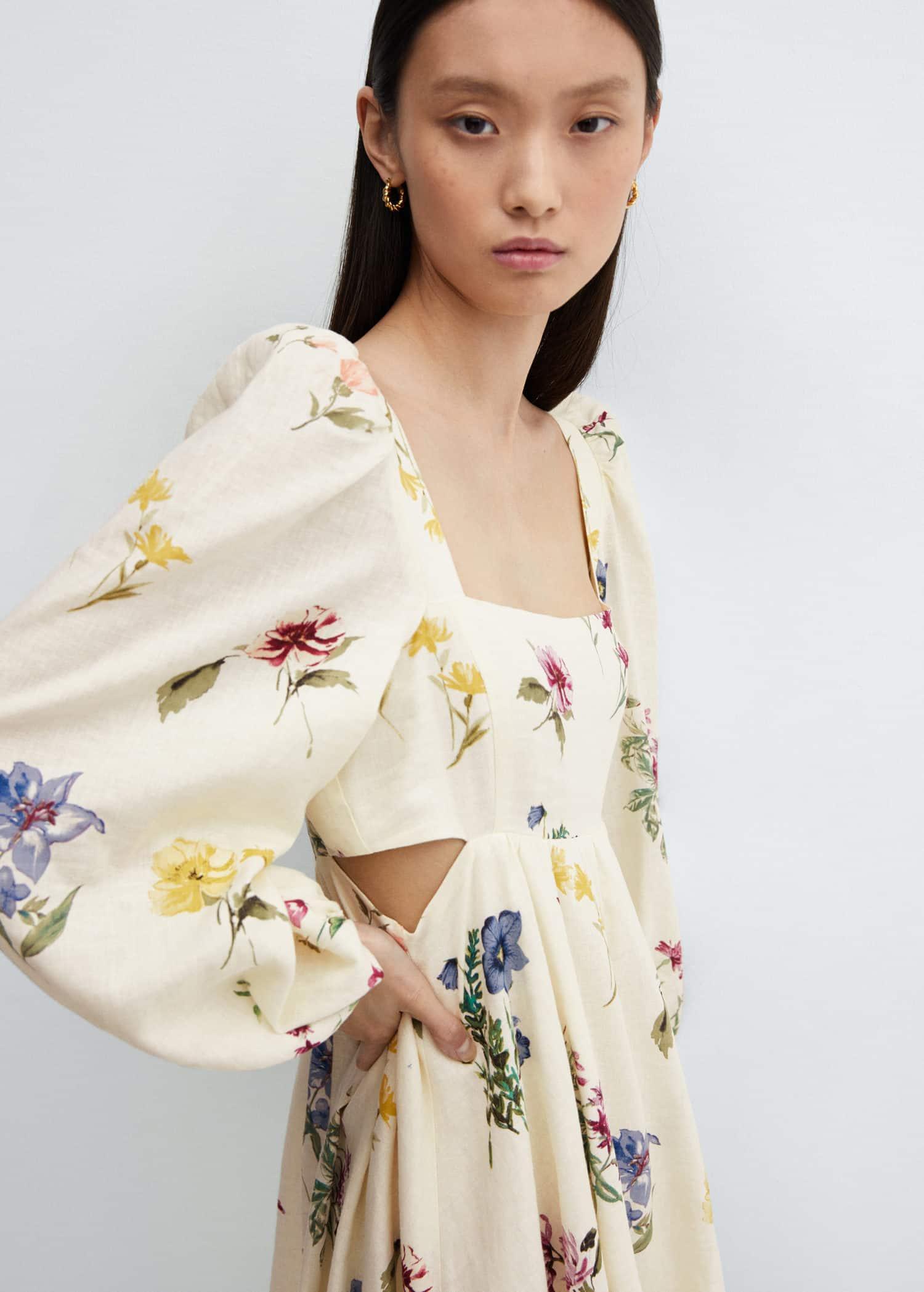 Mango floral linen blend dress discount